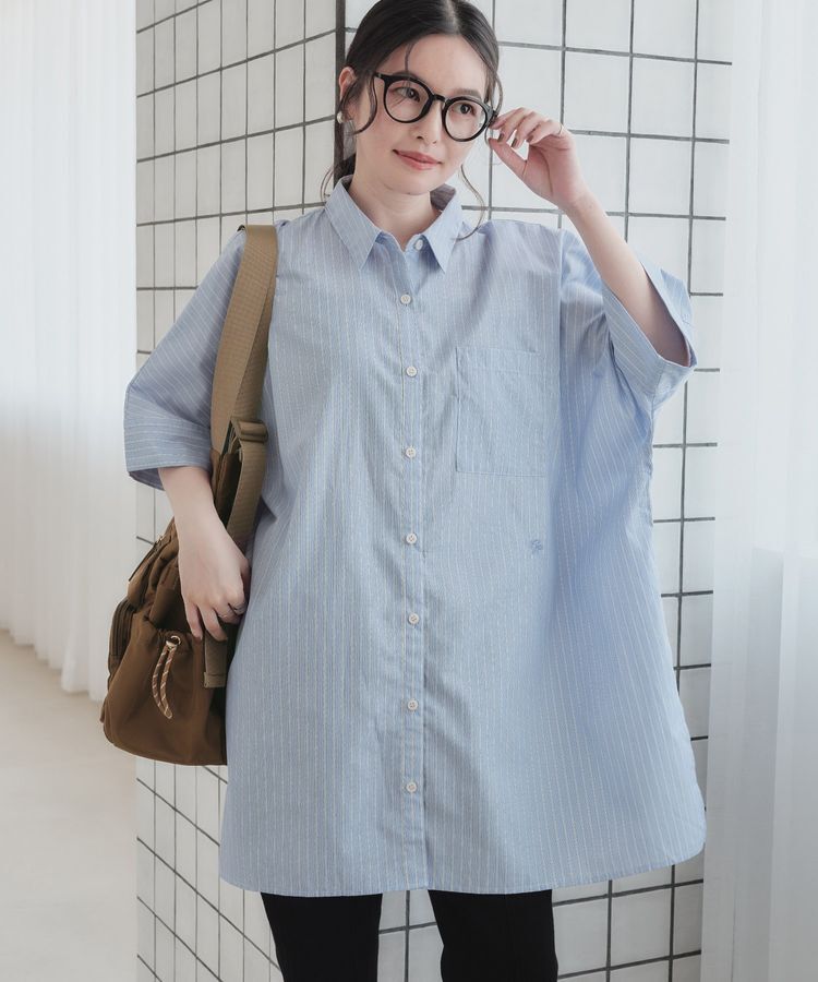 Green Parks「刺しゅうオーバーサイズシャツ」|シャツ・ブラウス|Stripe