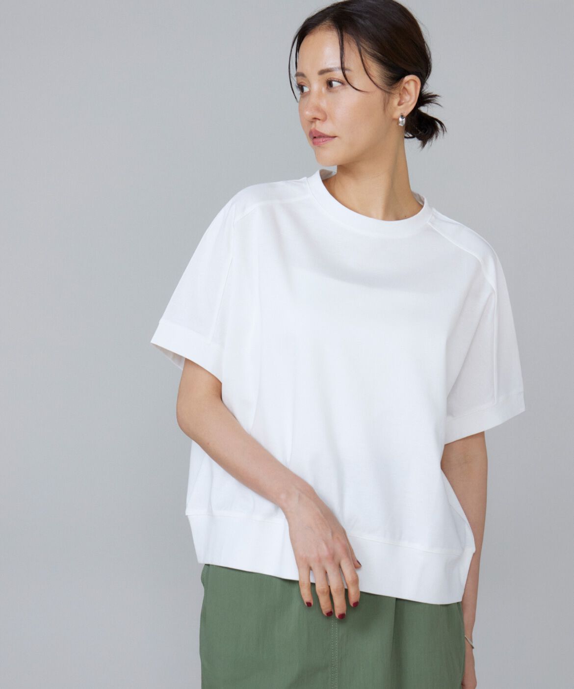 7-IDconcept.「《大きいサイズ》ヨーク切替ハイネックプルオーバー」|Tシャツ・カットソー|オフホワイト1
