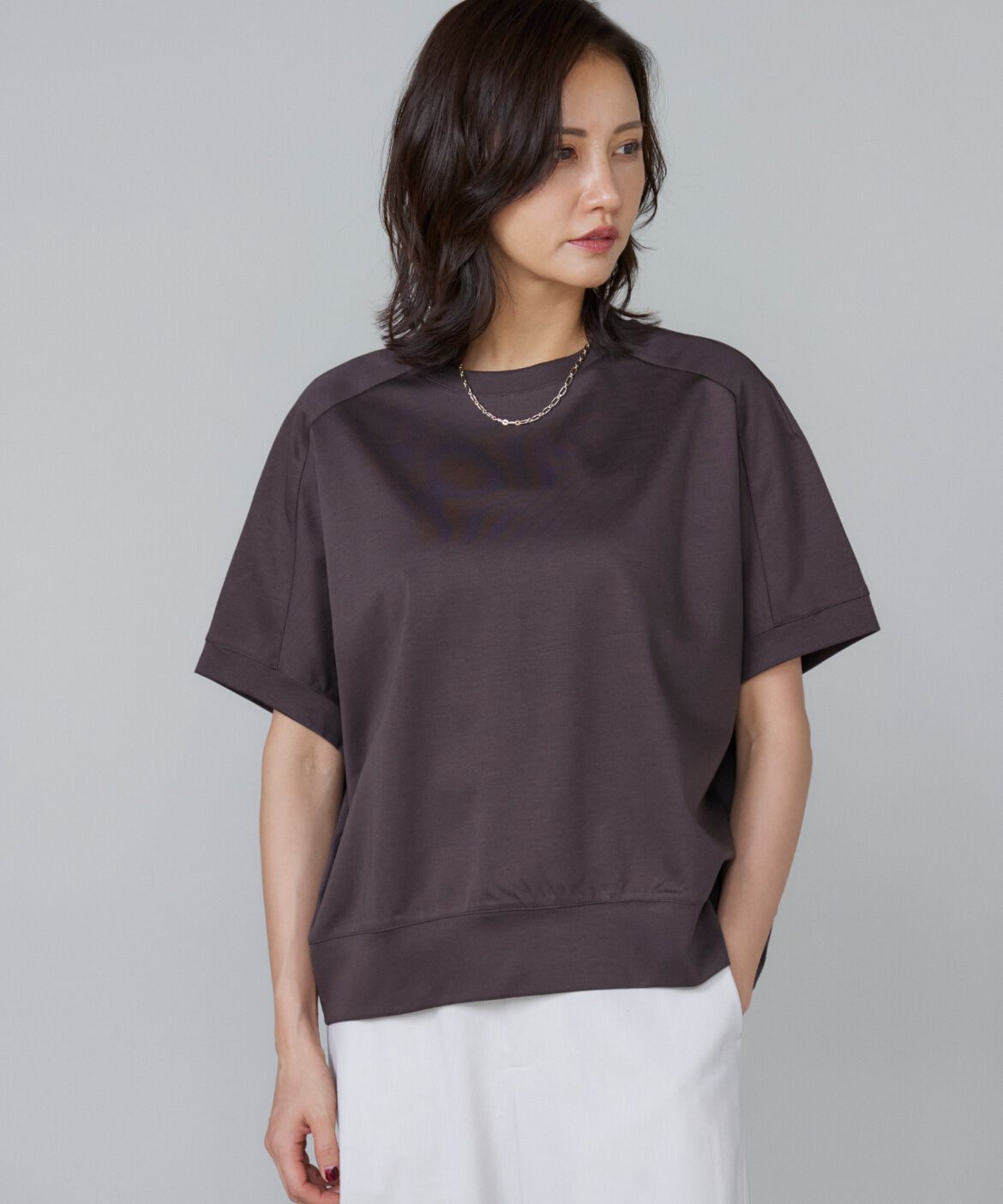 7-IDconcept.「《大きいサイズ》ヨーク切替ハイネックプルオーバー」|Tシャツ・カットソー|ブラウン