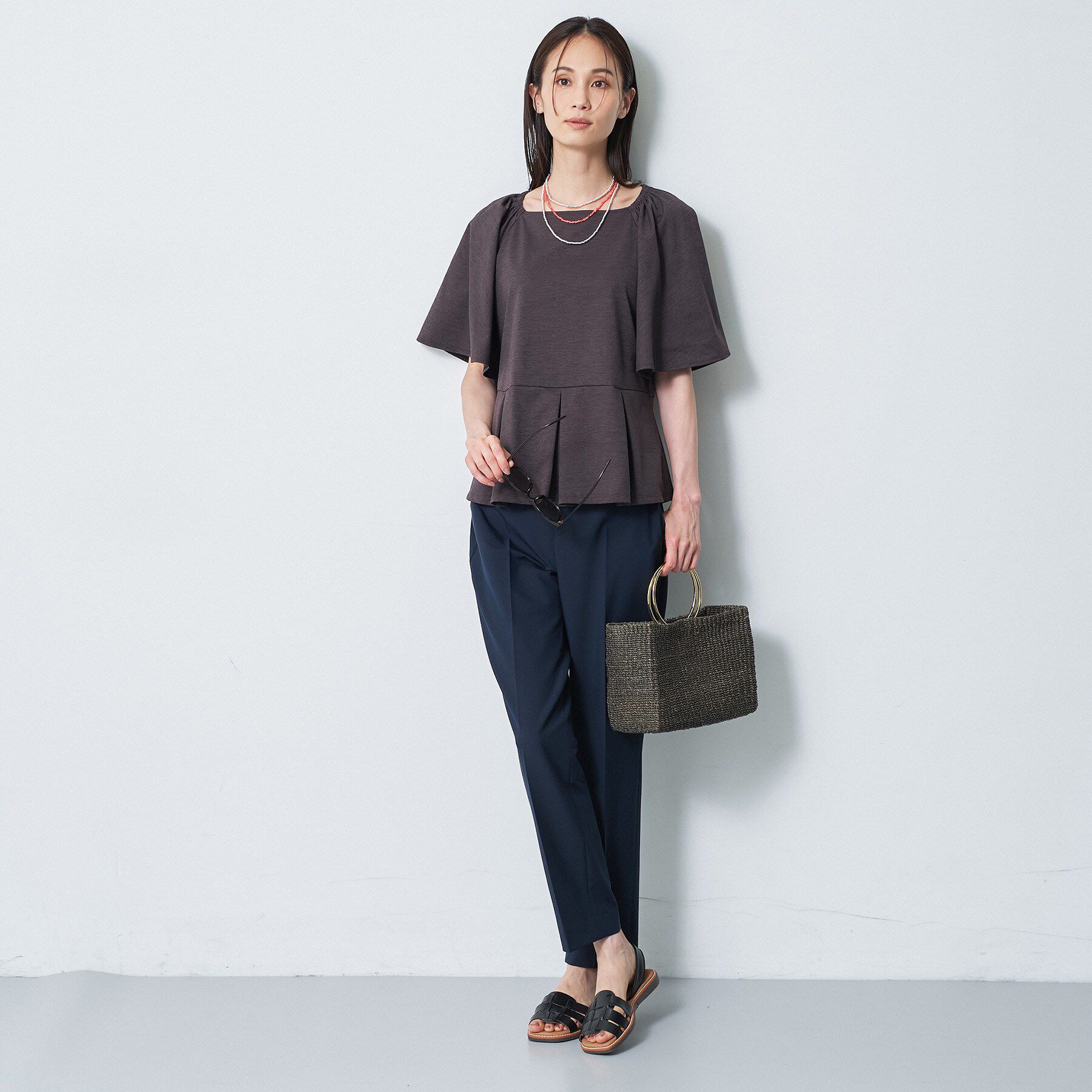 Reflect「【UVカット／接触冷感／吸水速乾】フレアスリーブペプラムカットソー」|Tシャツ・カットソー|