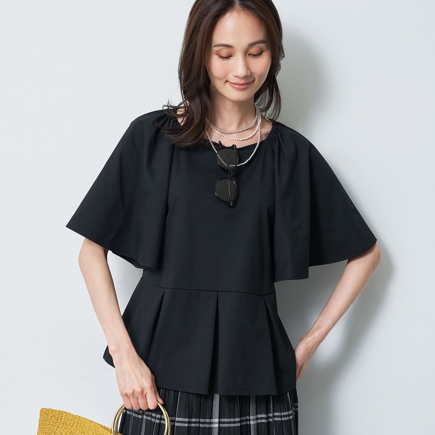 Reflect「【UVカット／接触冷感／吸水速乾】フレアスリーブペプラムカットソー」|Tシャツ・カットソー|