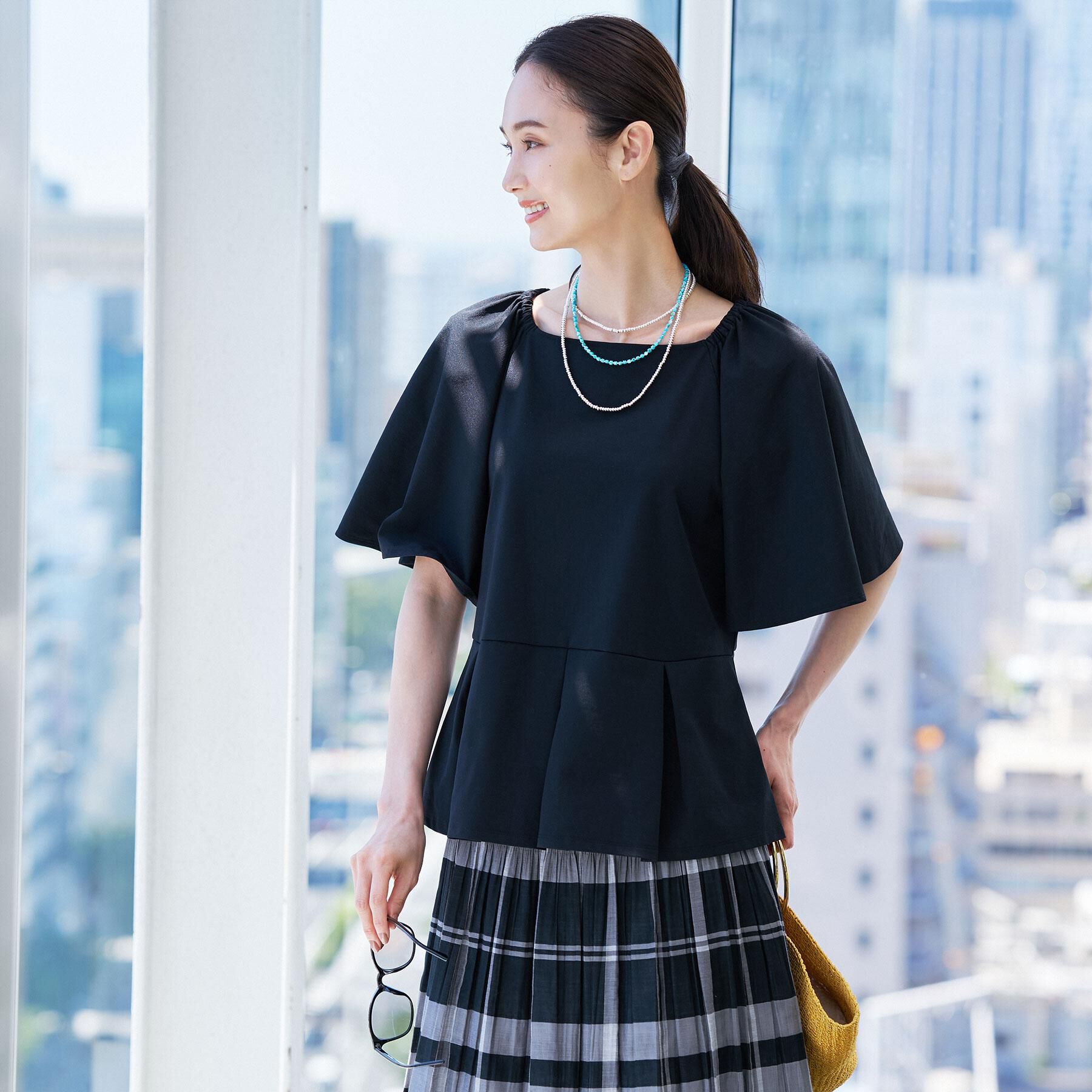 Reflect「【UVカット／接触冷感／吸水速乾】フレアスリーブペプラムカットソー」|Tシャツ・カットソー|