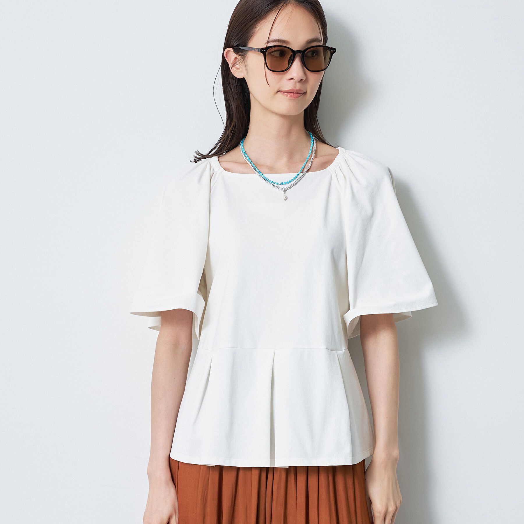 Reflect「【UVカット／接触冷感／吸水速乾】フレアスリーブペプラムカットソー」|Tシャツ・カットソー|