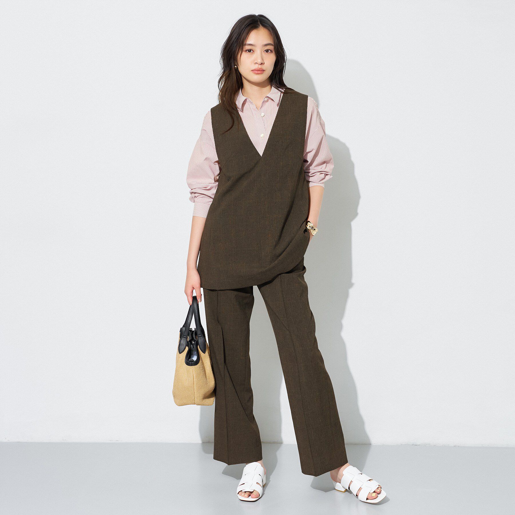 INDIVI「【UVケア／接触冷感】リネン風チェックストレートパンツ」|その他|