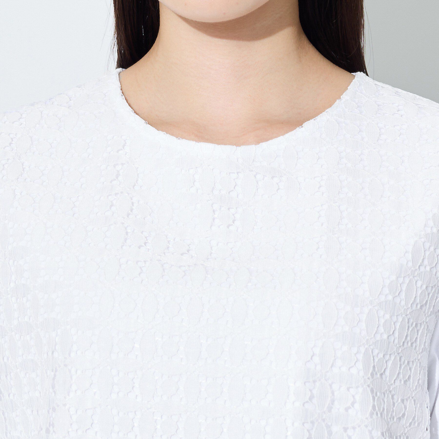 INDIVI「【洗える】レイヤード風レースコンビTシャツ」|Tシャツ・カットソー|