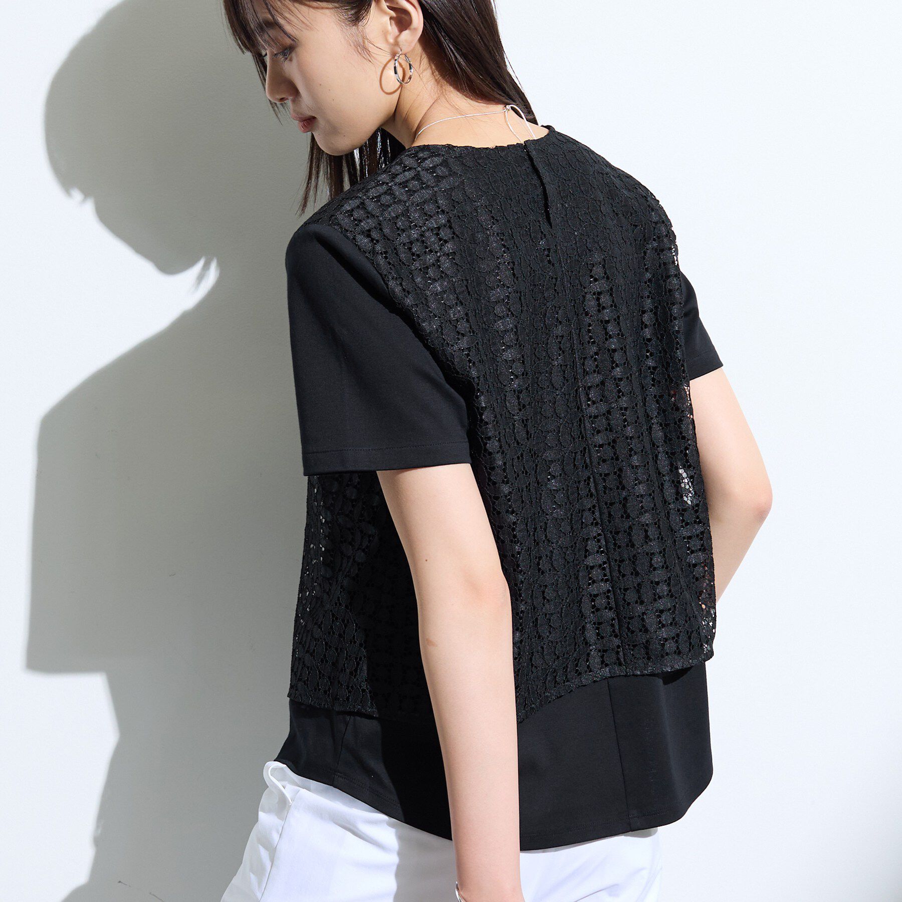 INDIVI「【洗える】レイヤード風レースコンビTシャツ」|Tシャツ・カットソー|