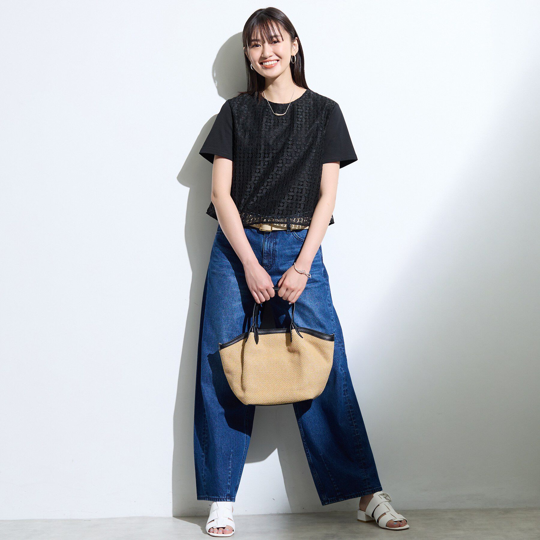 INDIVI「【洗える】レイヤード風レースコンビTシャツ」|Tシャツ・カットソー|