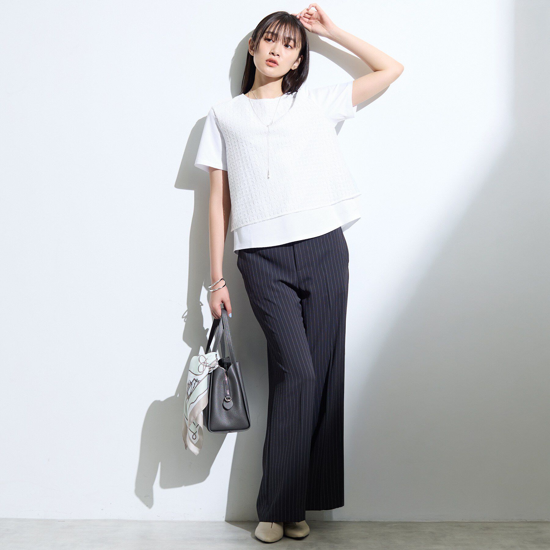 INDIVI「【洗える】レイヤード風レースコンビTシャツ」|Tシャツ・カットソー|