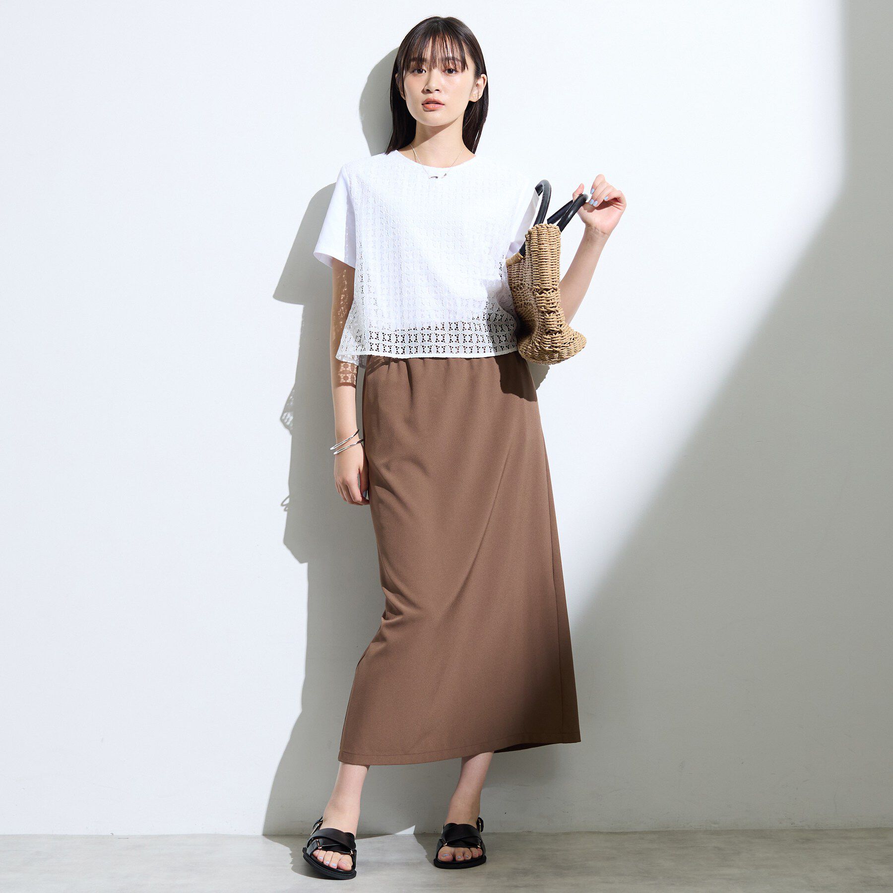 INDIVI「【洗える】レイヤード風レースコンビTシャツ」|Tシャツ・カットソー|