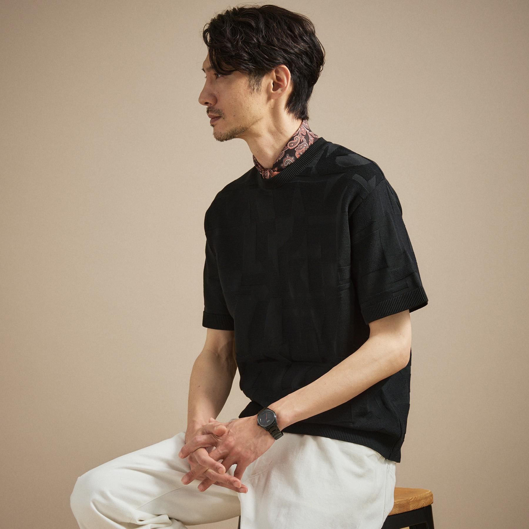 TAKEO KIKUCHI「【徳島ニット】ニットＴシャツ」|ニット・セーター|ブラック(419)