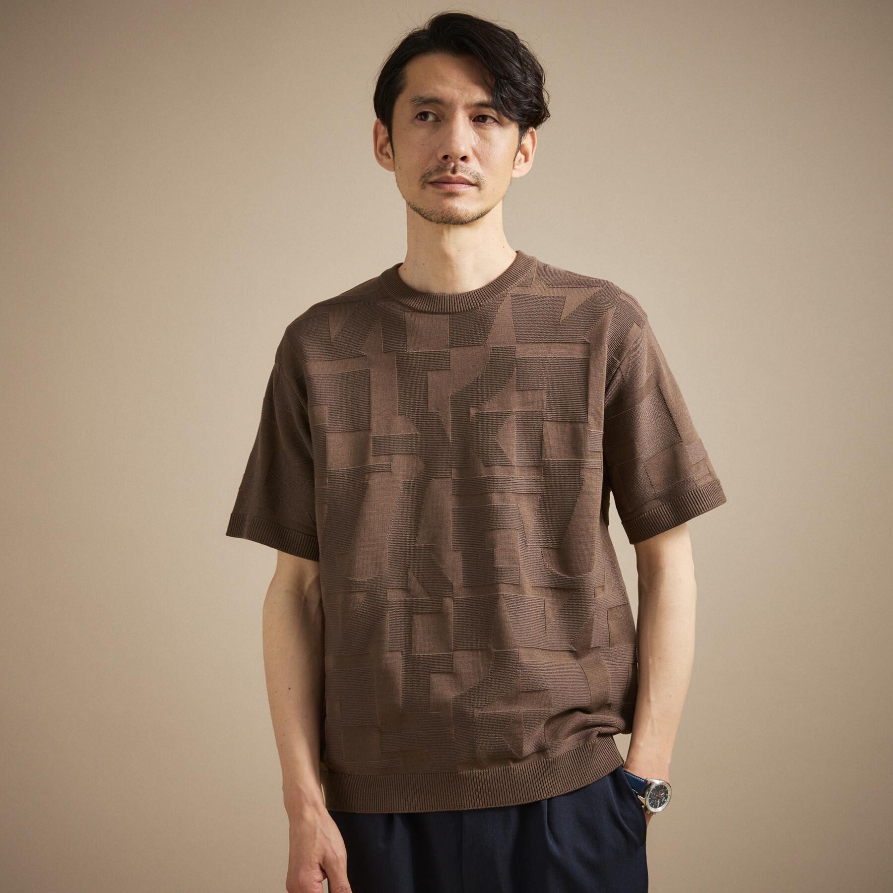 TAKEO KIKUCHI「【徳島ニット】ニットＴシャツ」|ニット・セーター|ブラウン(444)