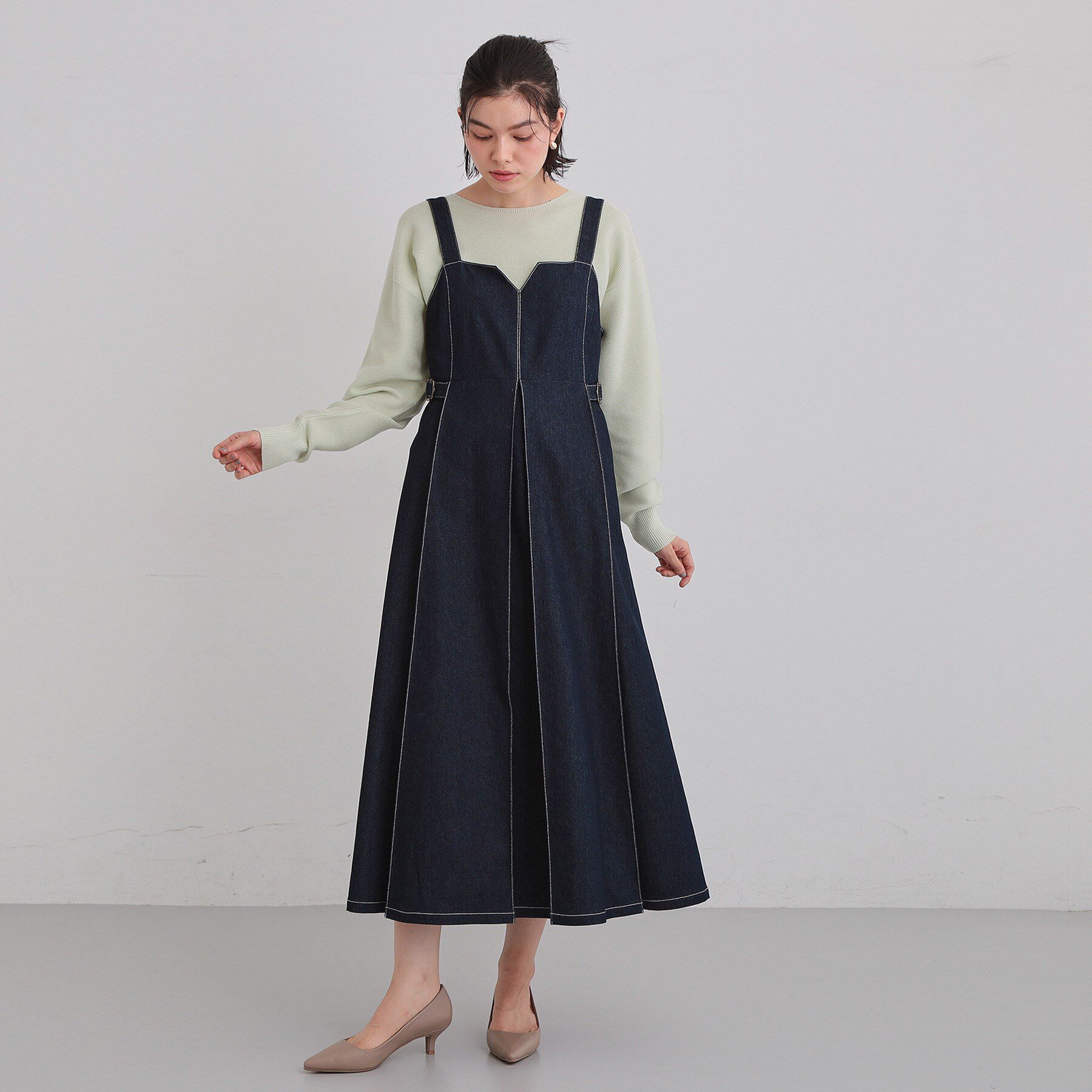 THE SHOP TK「シーズンレスで着られる デニムステッチジャンスカ」|ワンピース|