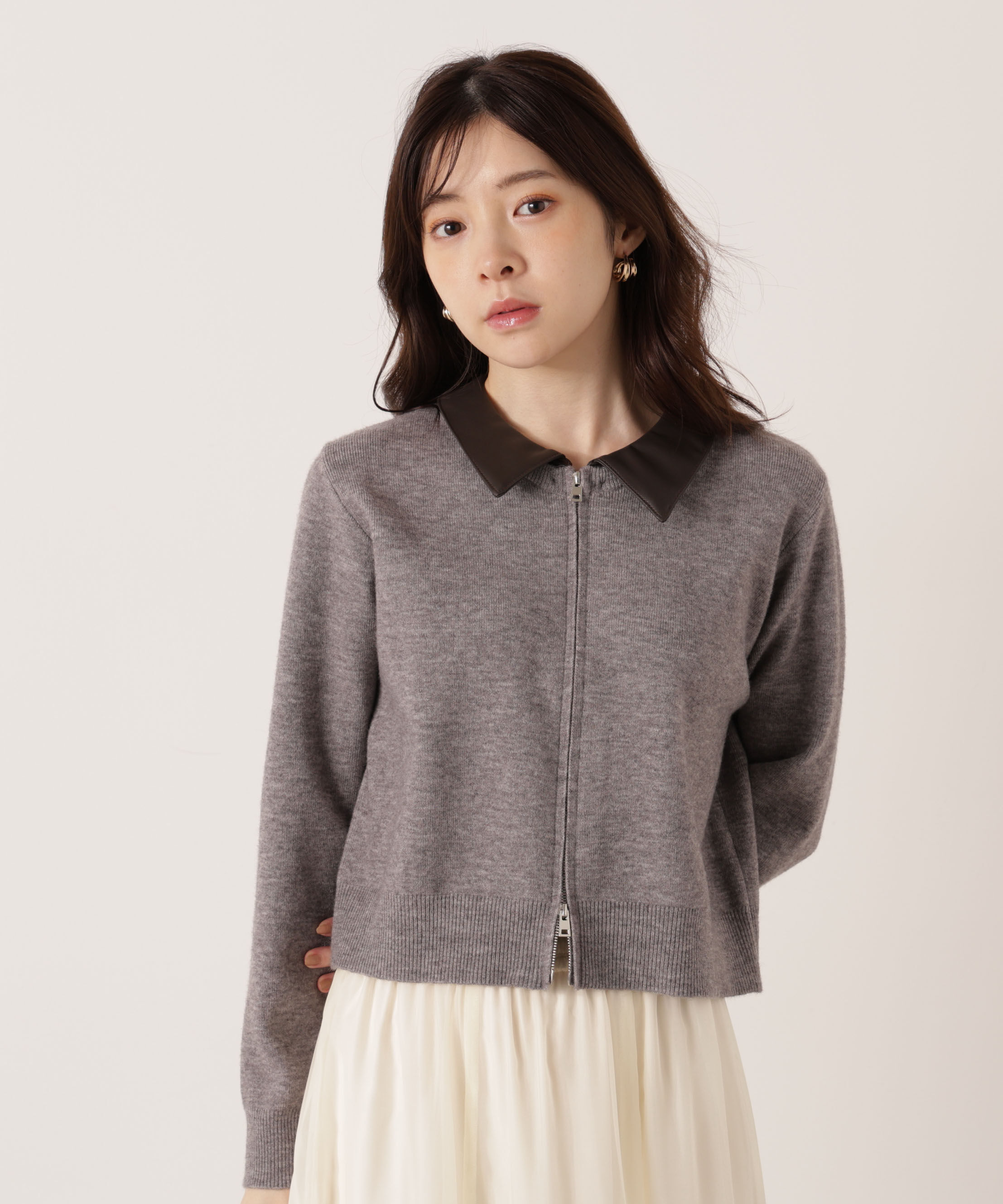 PROPORTION BODY DRESSING「合皮カラー取り外しZIPニット 25AW」|ニット・セーター|