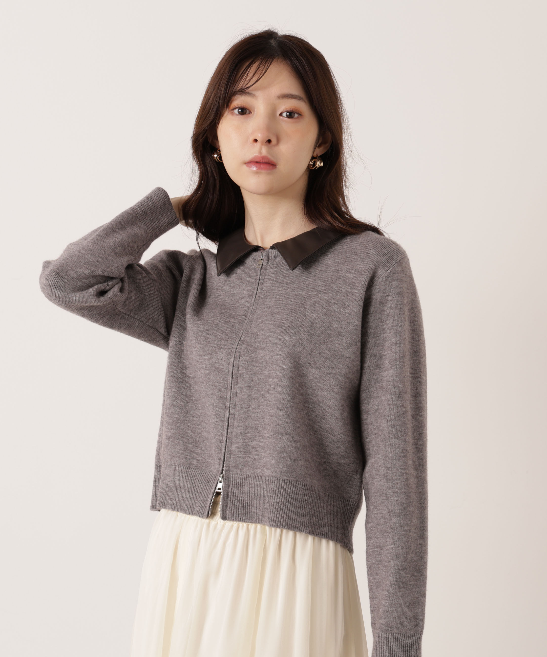 PROPORTION BODY DRESSING「合皮カラー取り外しZIPニット 25AW」|ニット・セーター|