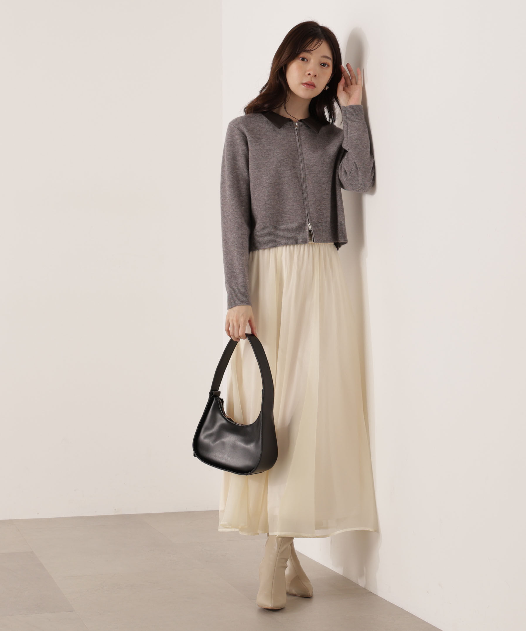 PROPORTION BODY DRESSING「合皮カラー取り外しZIPニット 25AW」|ニット・セーター|