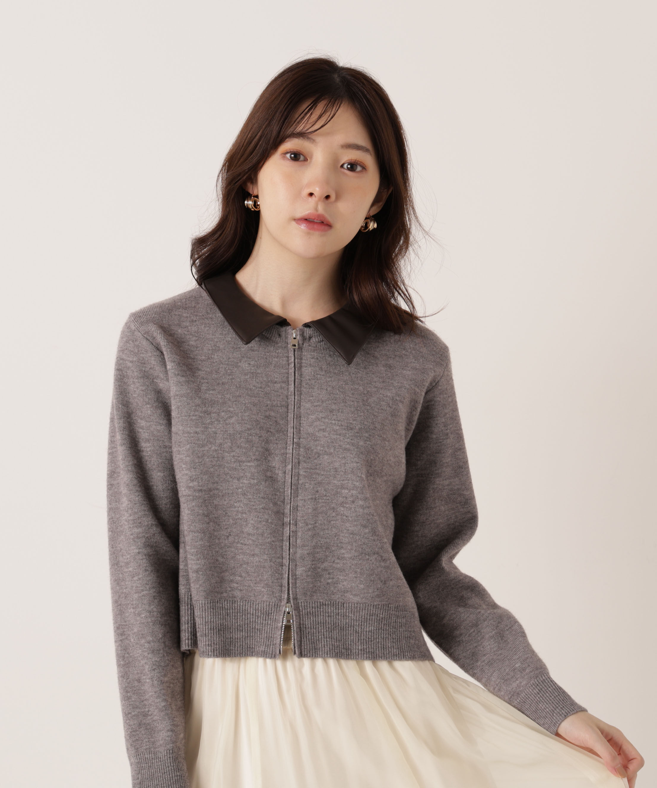PROPORTION BODY DRESSING「合皮カラー取り外しZIPニット 25AW」|ニット・セーター|