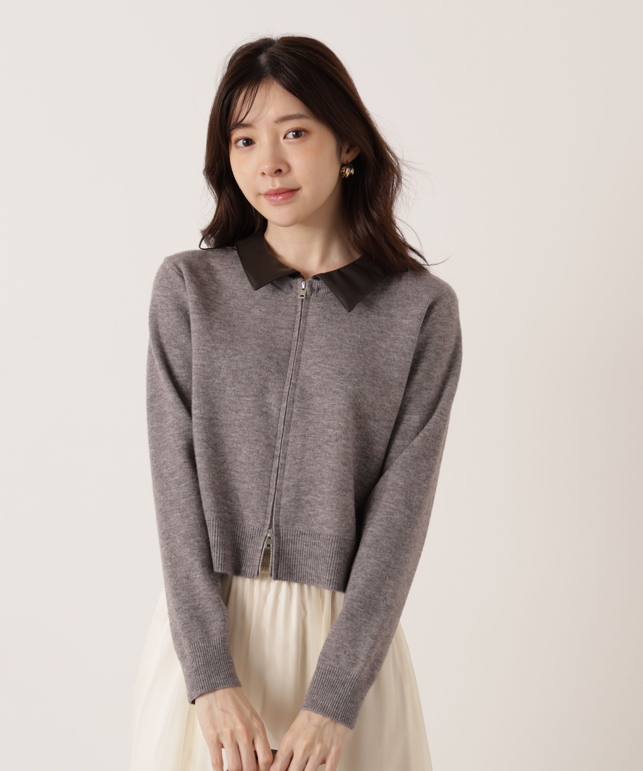 PROPORTION BODY DRESSING「合皮カラー取り外しZIPニット 25AW」|ニット・セーター|