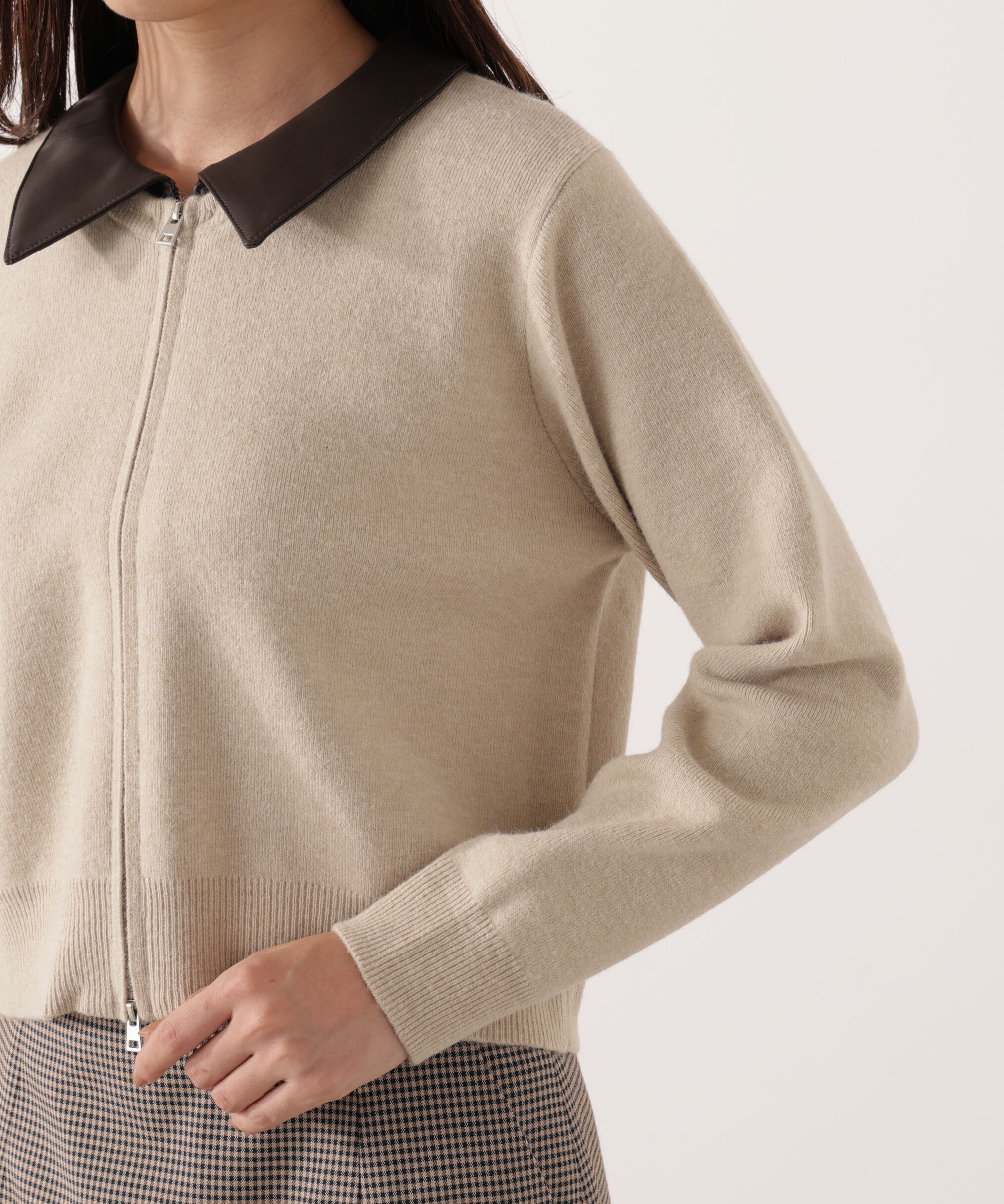 PROPORTION BODY DRESSING「合皮カラー取り外しZIPニット 25AW」|ニット・セーター|