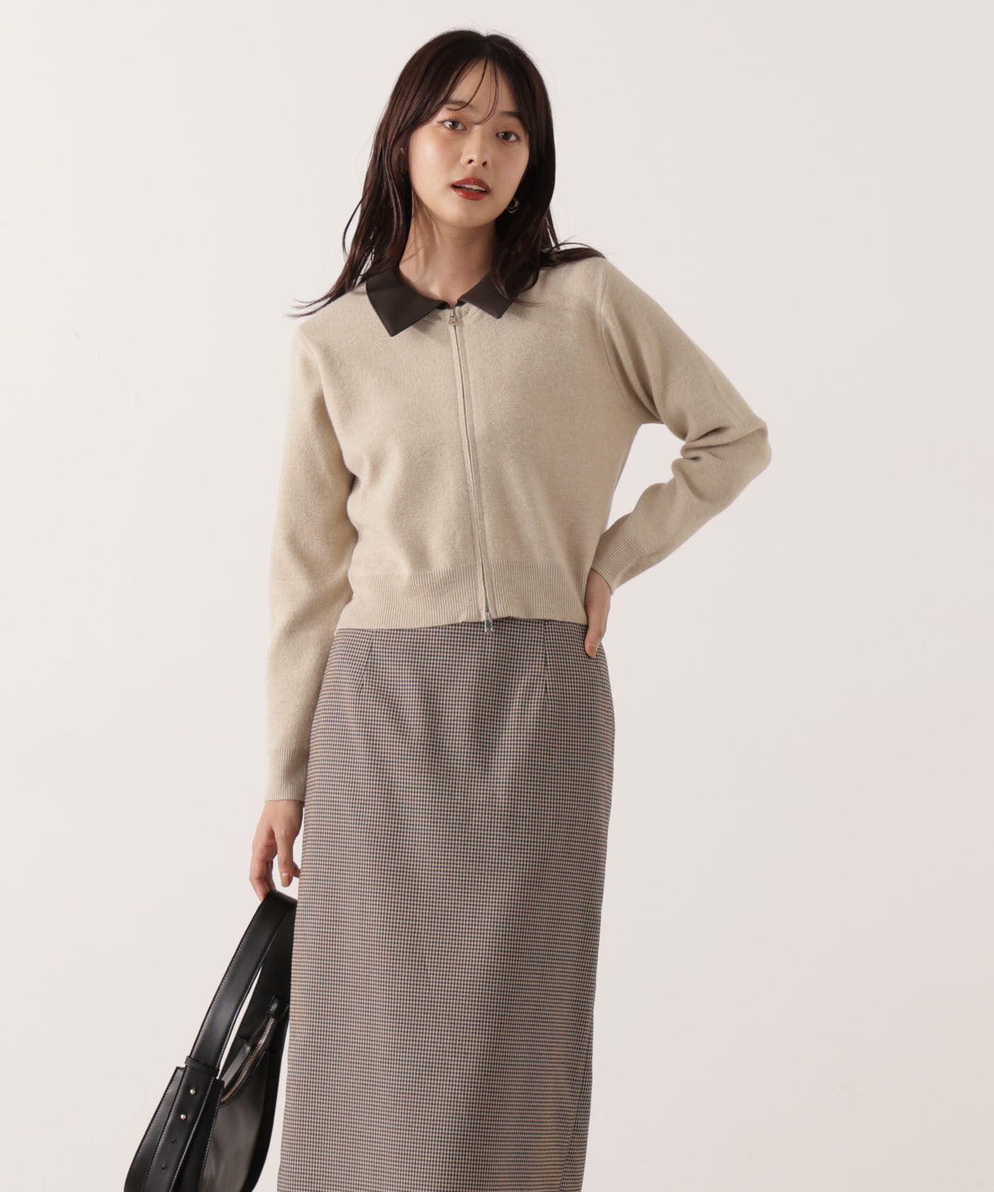PROPORTION BODY DRESSING「合皮カラー取り外しZIPニット 25AW」|ニット・セーター|
