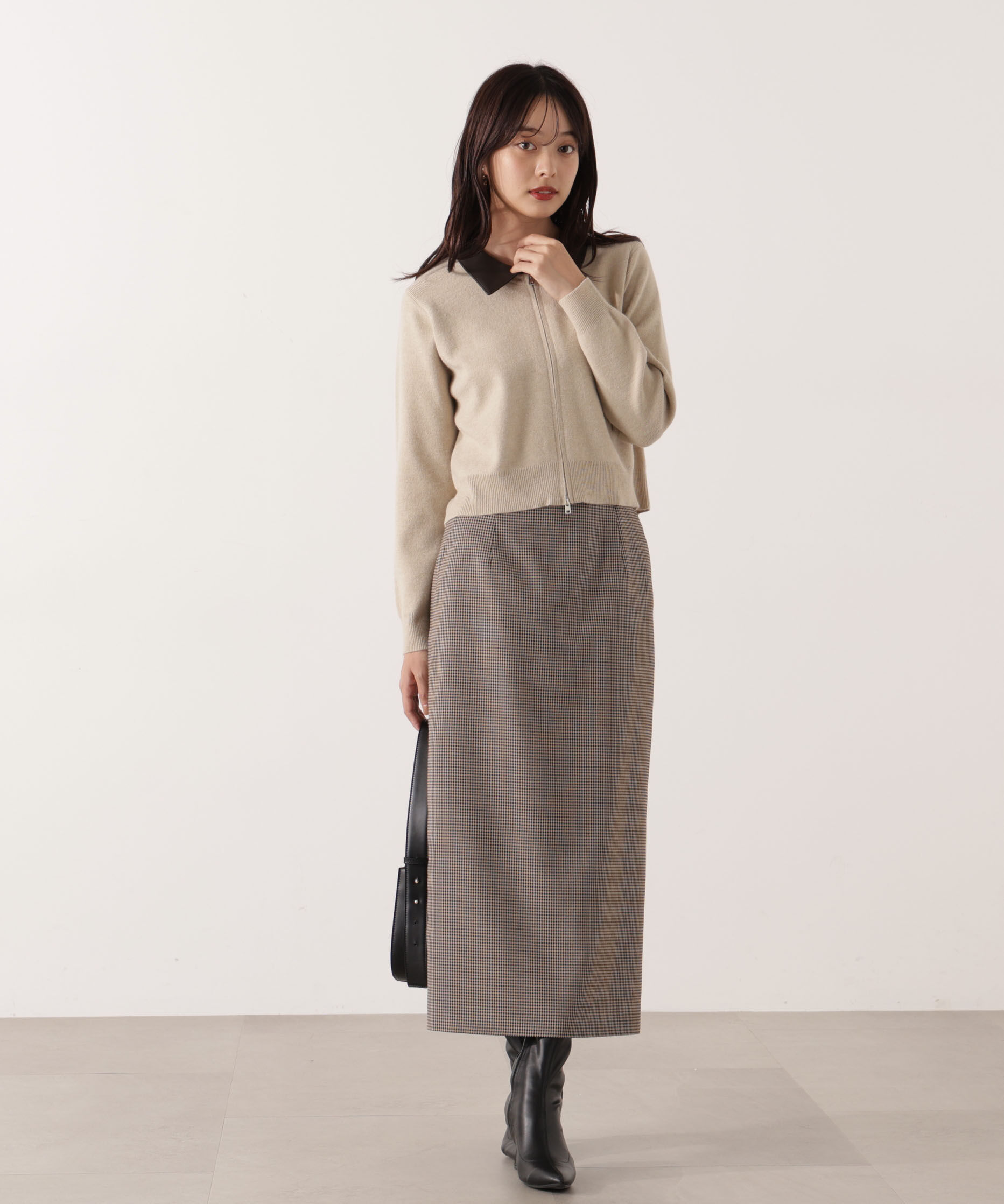 PROPORTION BODY DRESSING「合皮カラー取り外しZIPニット 25AW」|ニット・セーター|