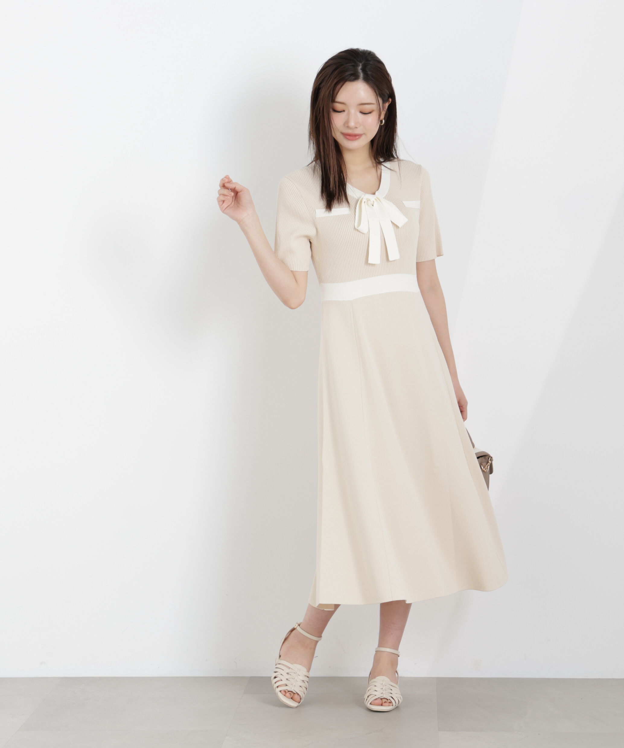 PROPORTION BODY DRESSING「リボンタイバイカラーニットワンピース　26SS」|ワンピース|