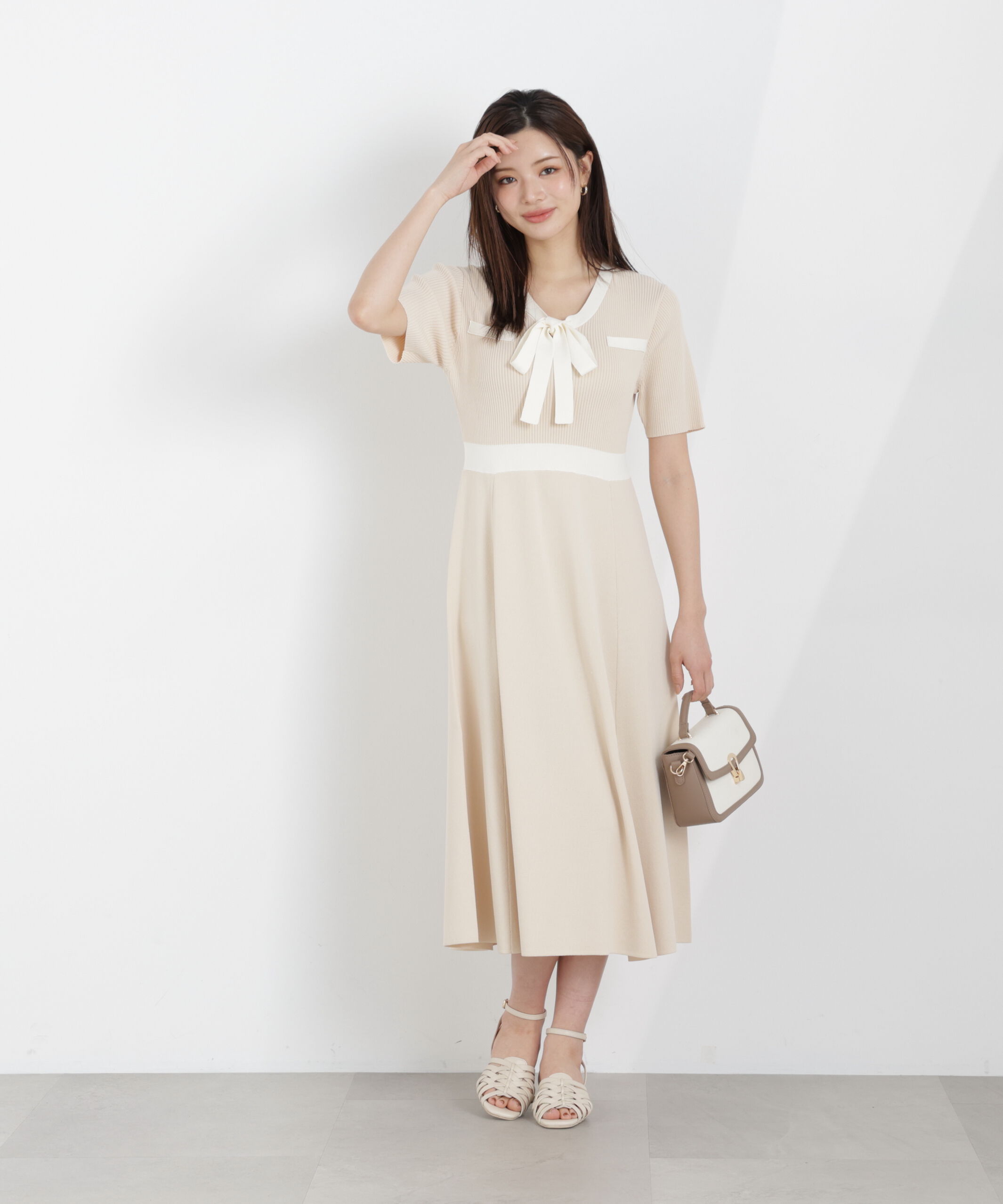 PROPORTION BODY DRESSING「リボンタイバイカラーニットワンピース　26SS」|ワンピース|