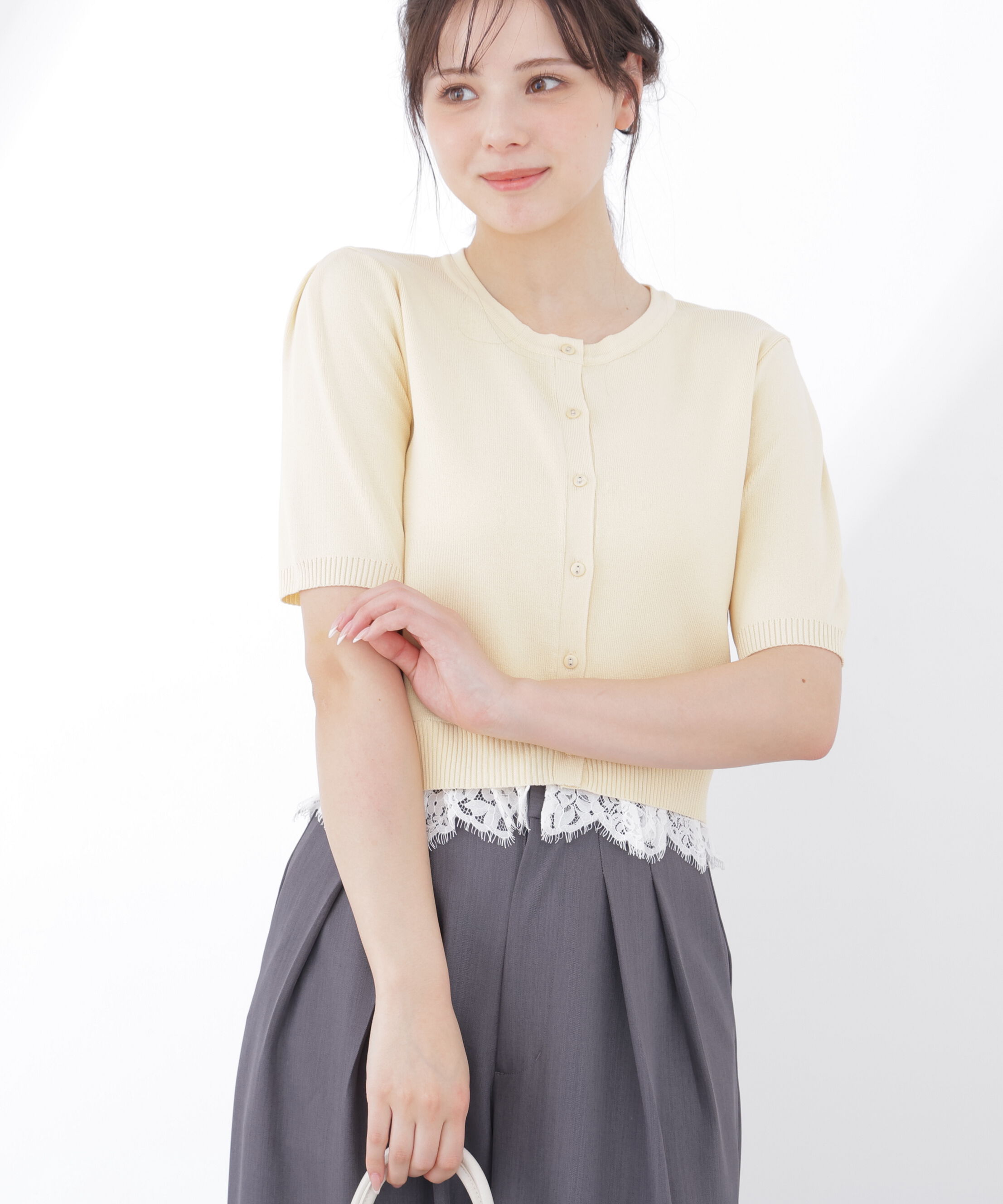 PROPORTION BODY DRESSING「レーストリムショートカーディガン」|カーディガン|