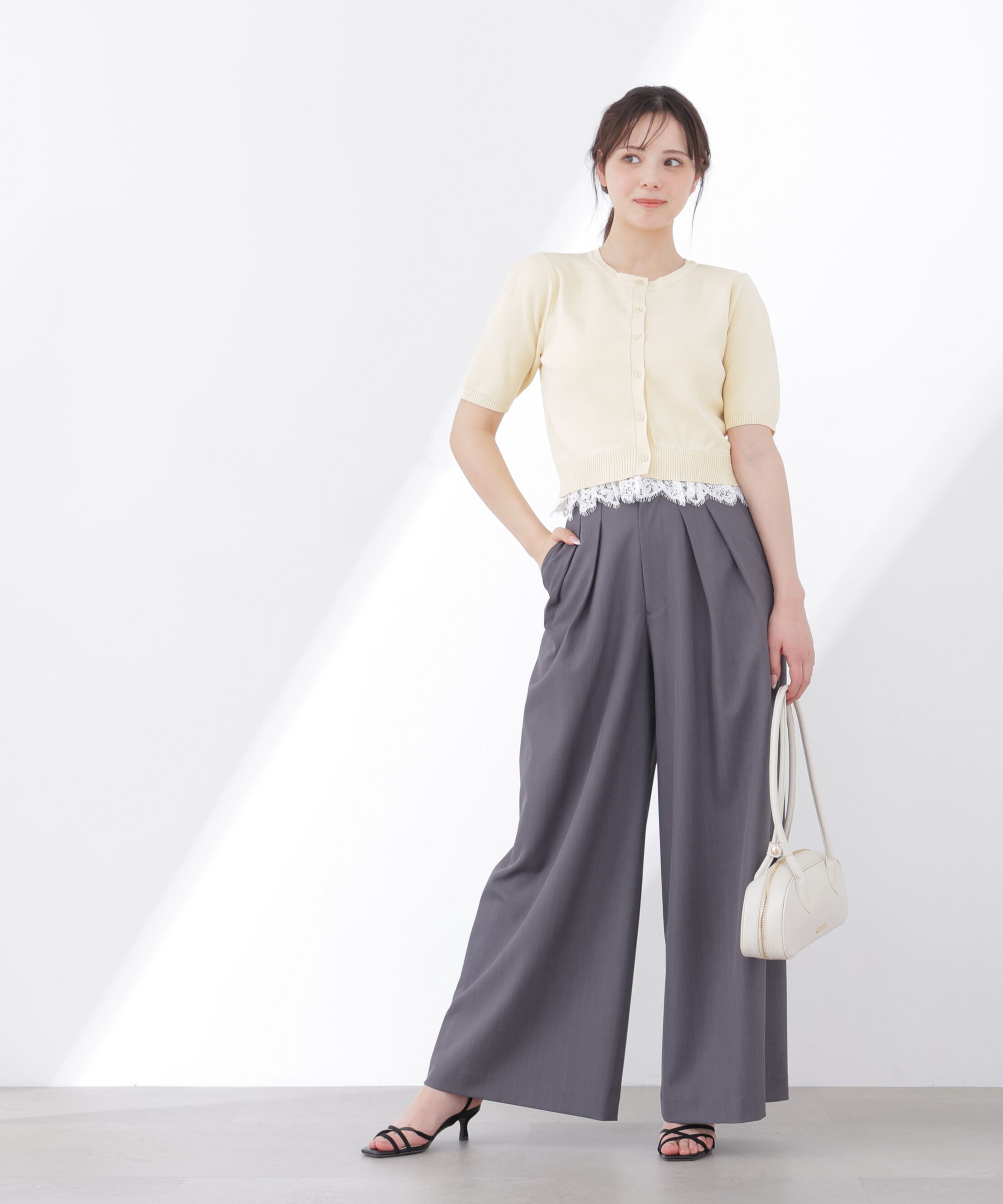 PROPORTION BODY DRESSING「レーストリムショートカーディガン」|カーディガン|