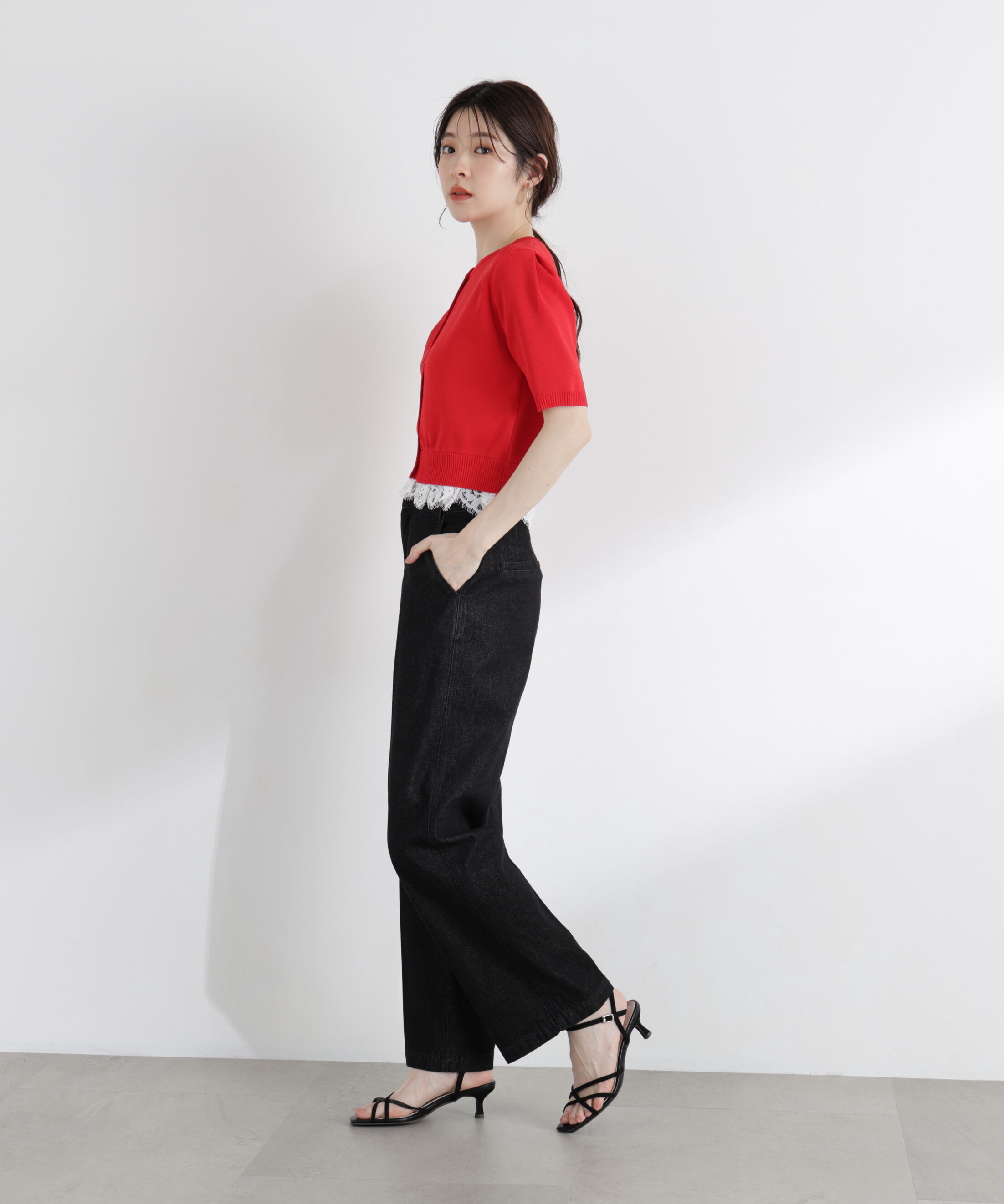 PROPORTION BODY DRESSING「レーストリムショートカーディガン」|カーディガン|
