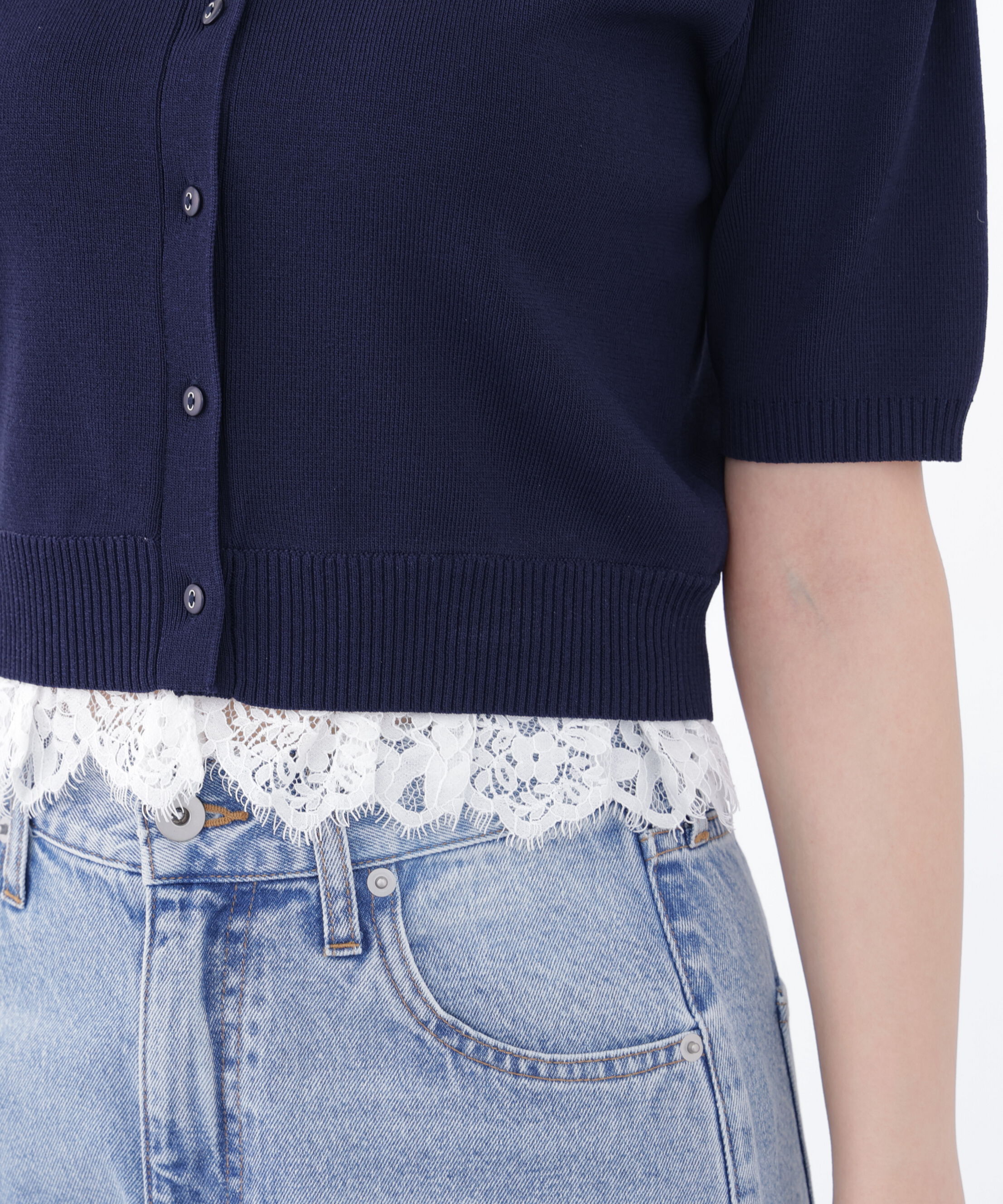 PROPORTION BODY DRESSING「レーストリムショートカーディガン」|カーディガン|