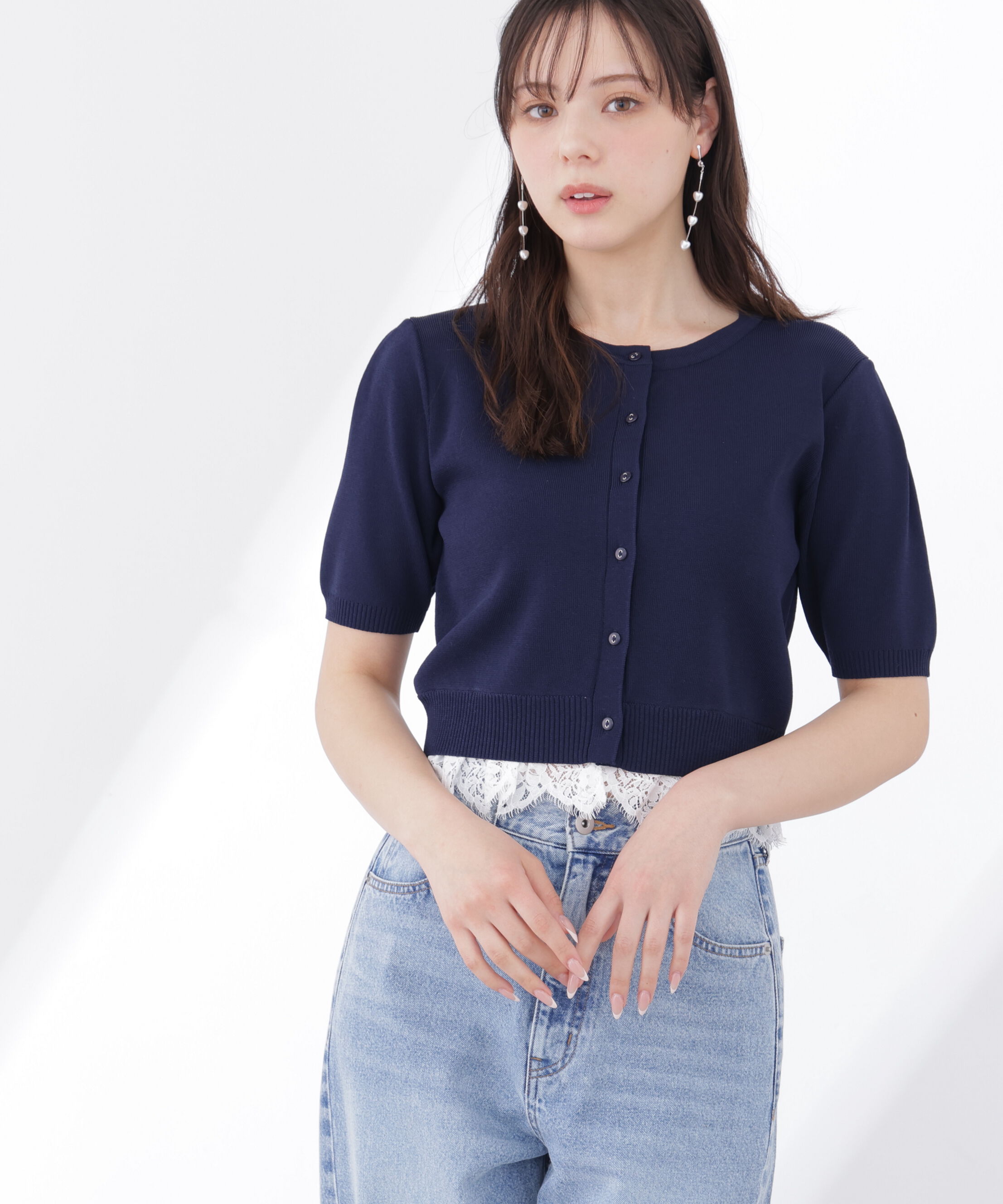 PROPORTION BODY DRESSING「レーストリムショートカーディガン」|カーディガン|