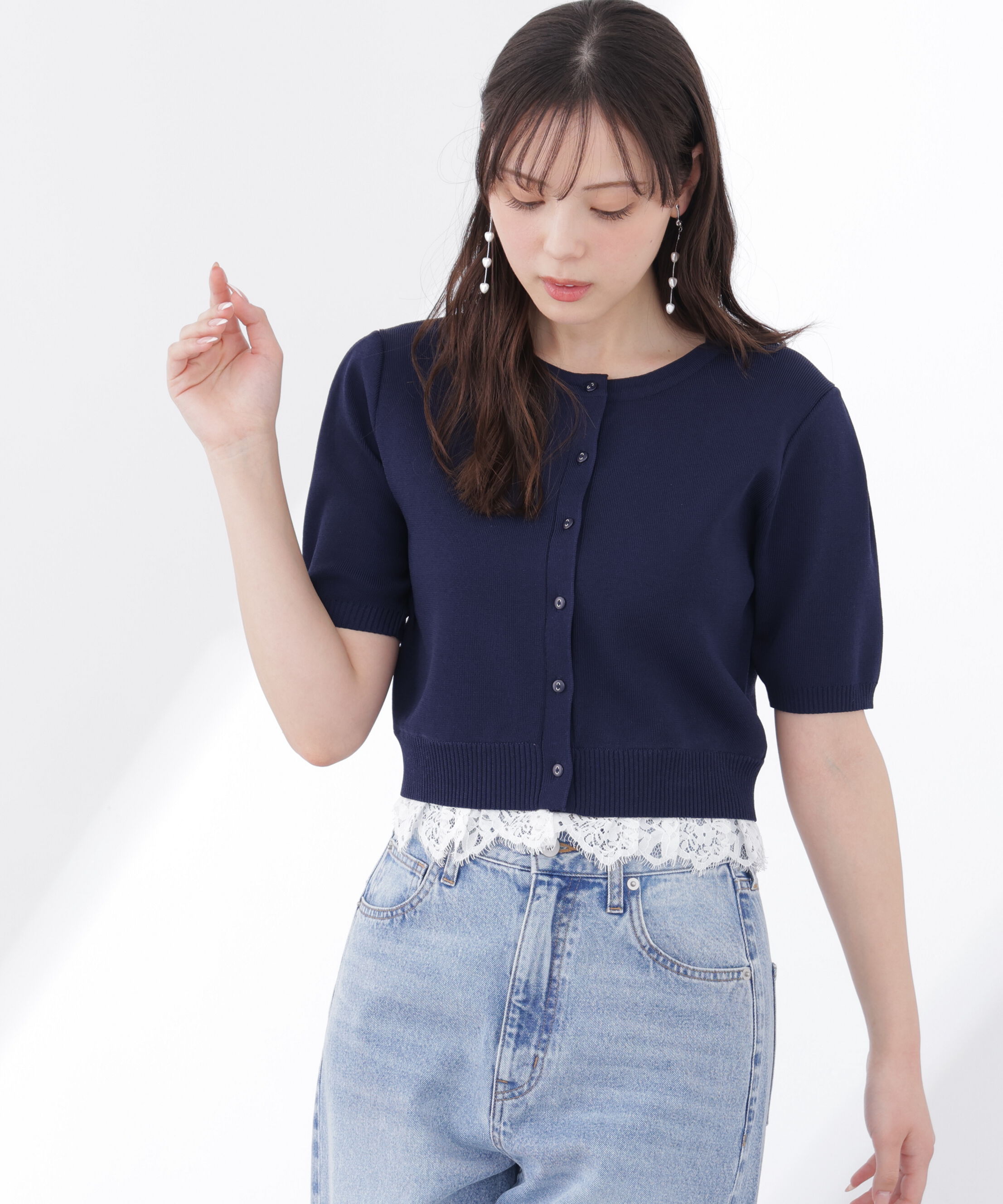 PROPORTION BODY DRESSING「レーストリムショートカーディガン」|カーディガン|