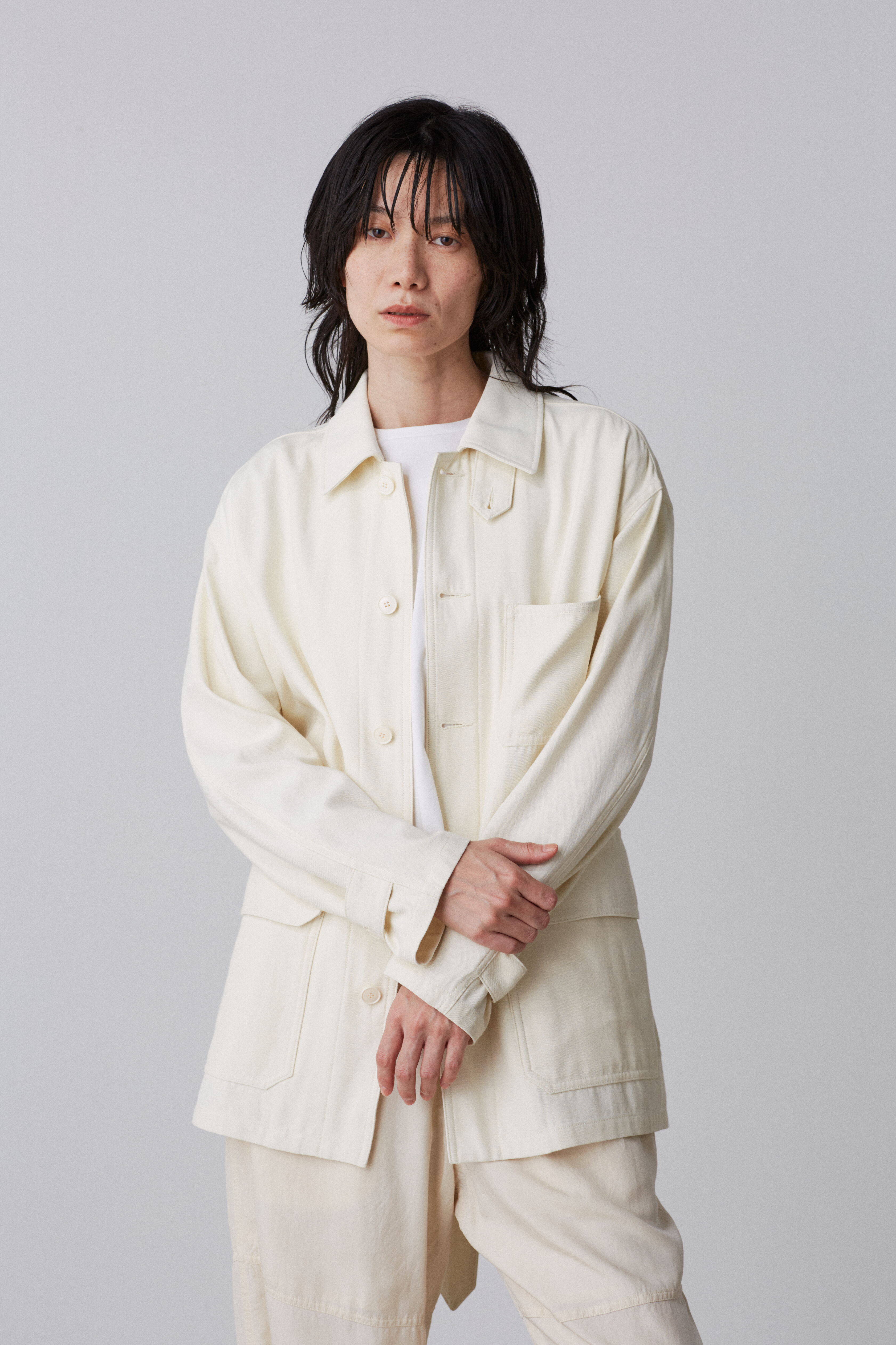 YLEVE 「YLEVE / VISCOSE COTTON COVERALL JACKET」|ブルゾン・スタジャン|ホワイト