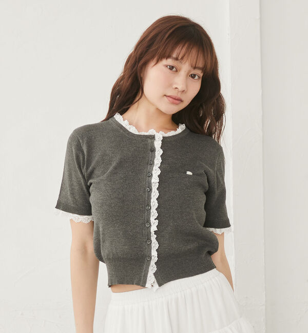 archives「ハーフスリーブレースレイヤードニットカーディガン」|カーディガン|CHARCOAL GRAY