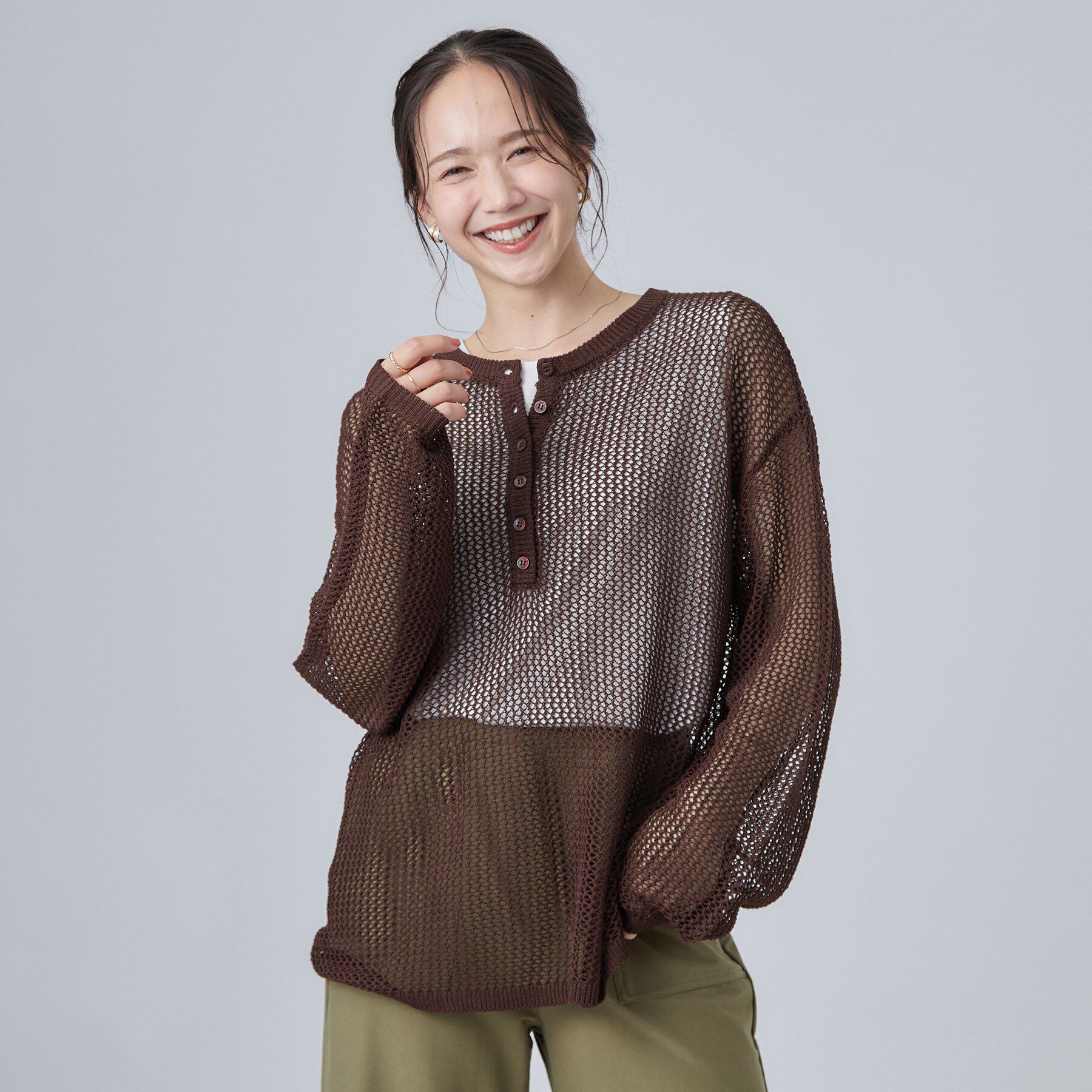SHOO･LA･RUE「【2点セット/洗濯機可/S-LL】ヘンリーネックメッシュニット+タンクトップセット」|その他|