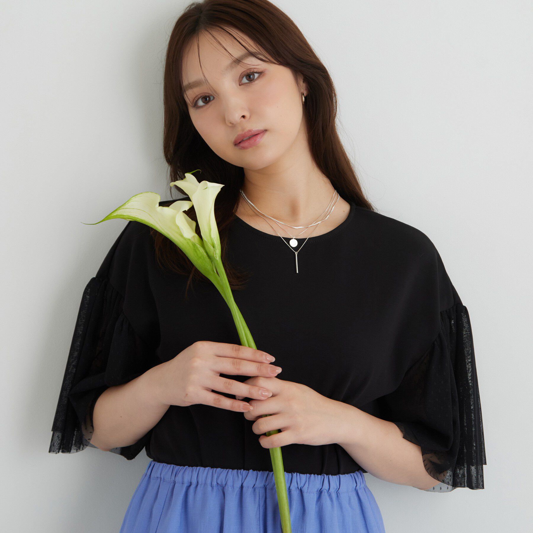 SunaUna「チュール袖カットソー」|Tシャツ・カットソー|