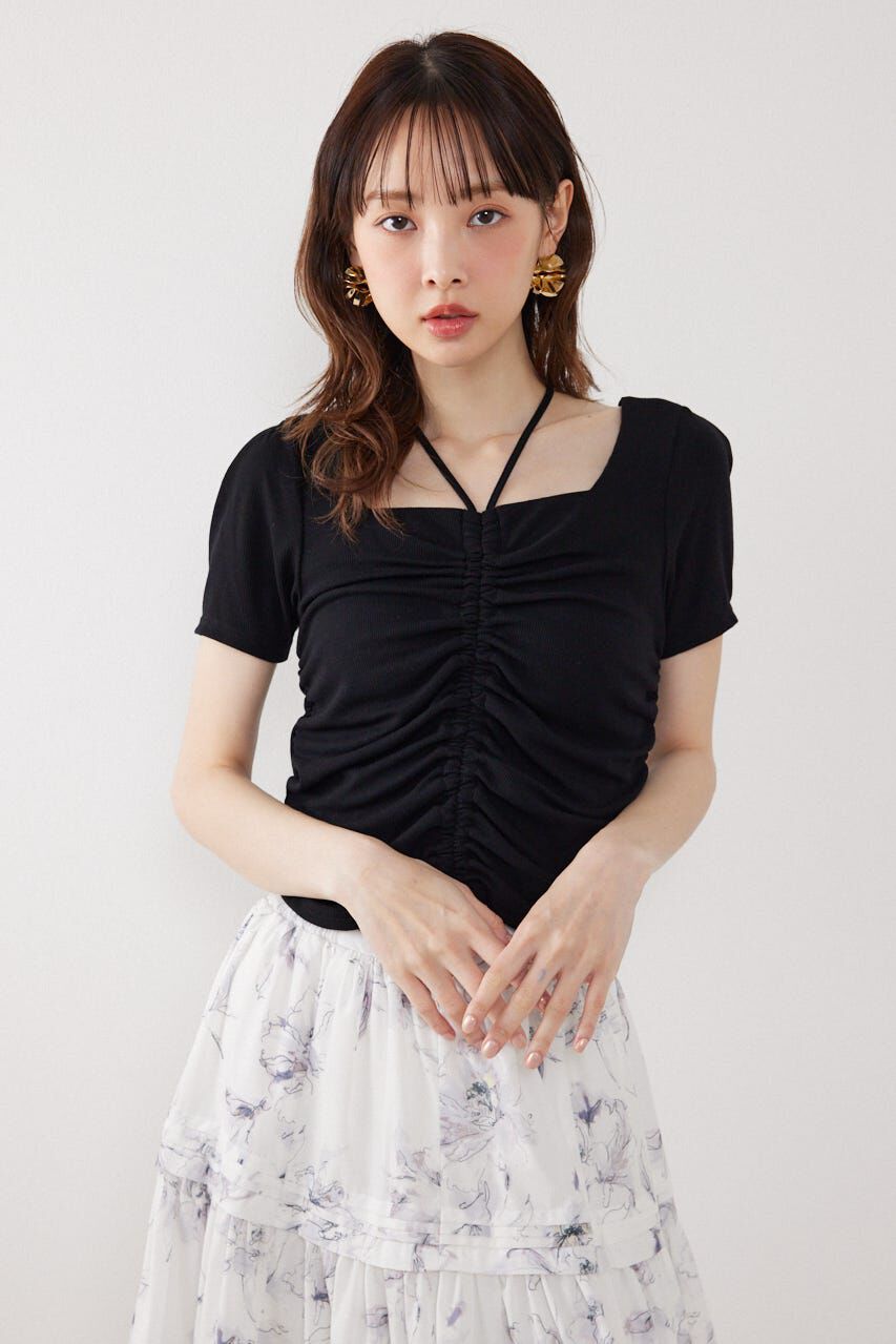 rienda「フロントギャザーカットトップス」|Tシャツ・カットソー|