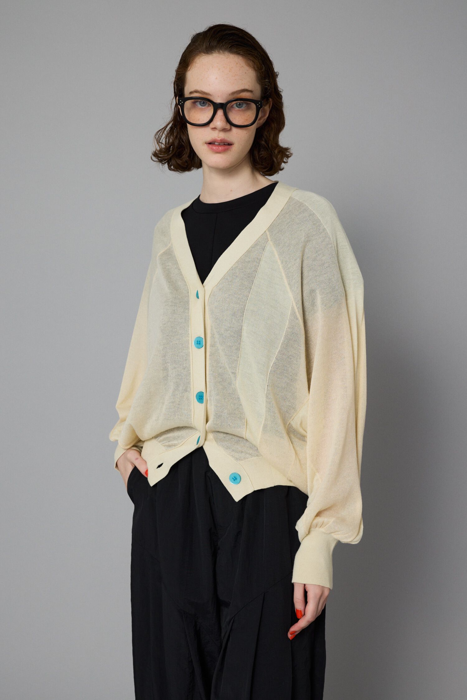 HeRIN.CYE「Color block sheer cardigan」|カーディガン|L/BEG1