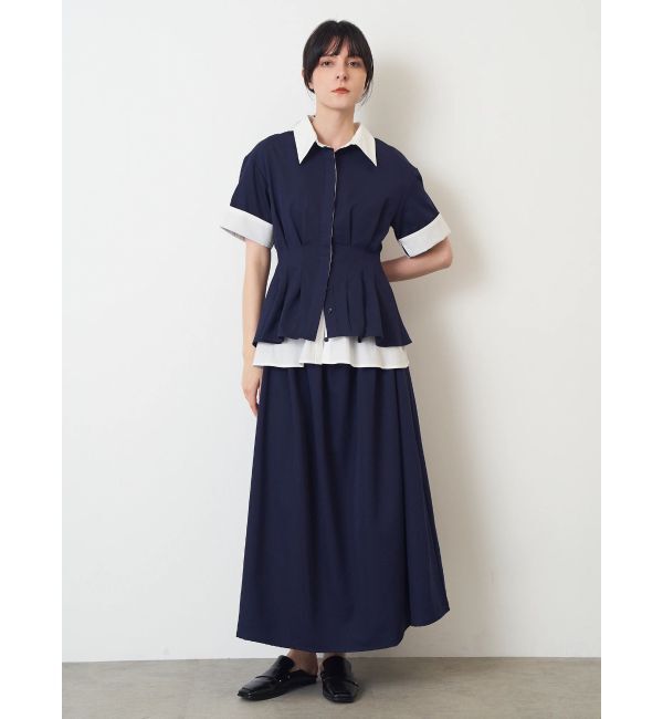 ELENDEEK「LAYERED SHIRT OP」|ワンピース|ネイビー