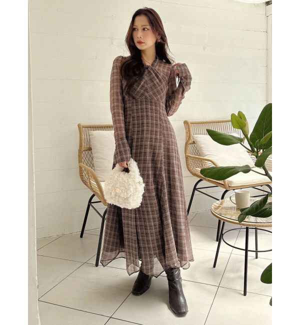 MERCURYDUO「ツイストネックロングスリーブワンピース」|ワンピース|