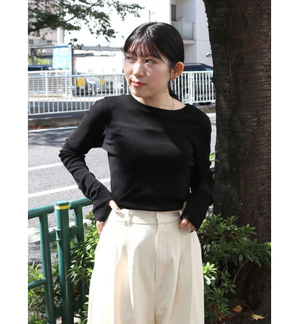 Ungrid「シアーフィットロングスリーブTee」|Tシャツ・カットソー|ブラック