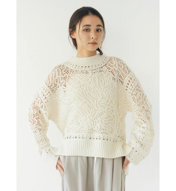 Ungrid「レーシー刺繍ルーズニット」|ニット・セーター|オフホワイト