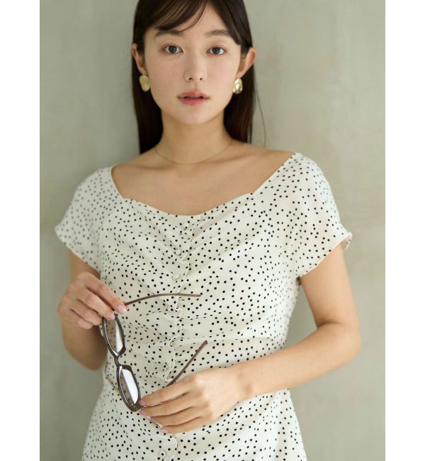 LAGUNAMOON「ドットギャザースクエアネックワンピース」|ワンピース|