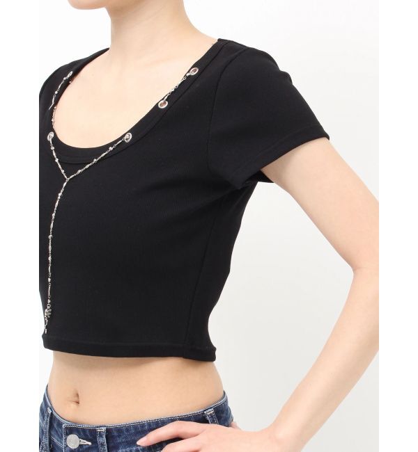 EVRIS「ネックレスフレンチスリーブショートトップス」|Tシャツ・カットソー|