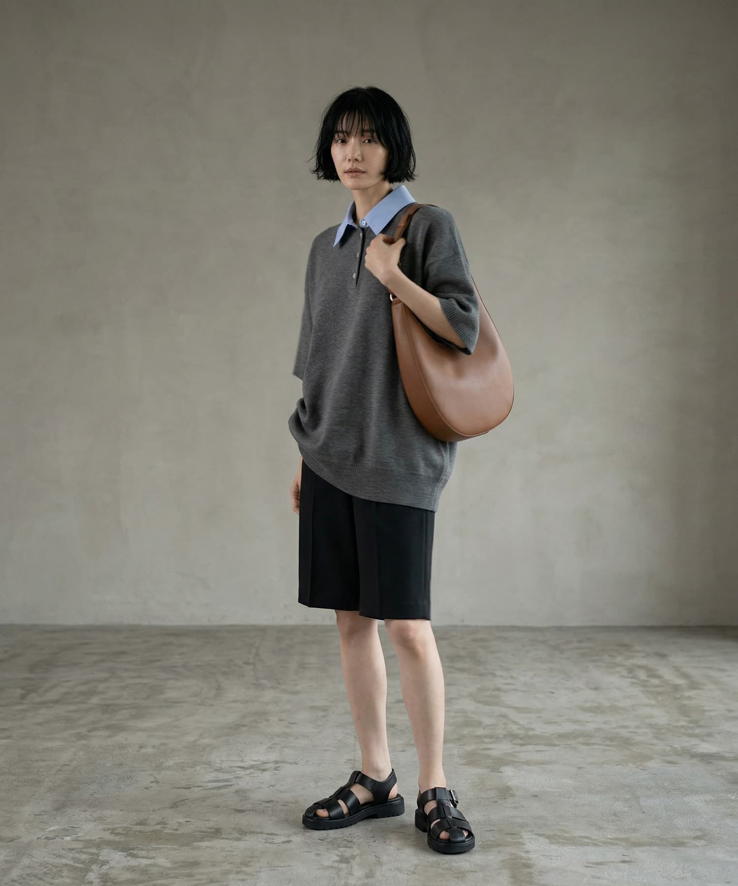 STYLE DELI「【BLK001】シャツ襟半袖ポロニット」|Tシャツ・カットソー|