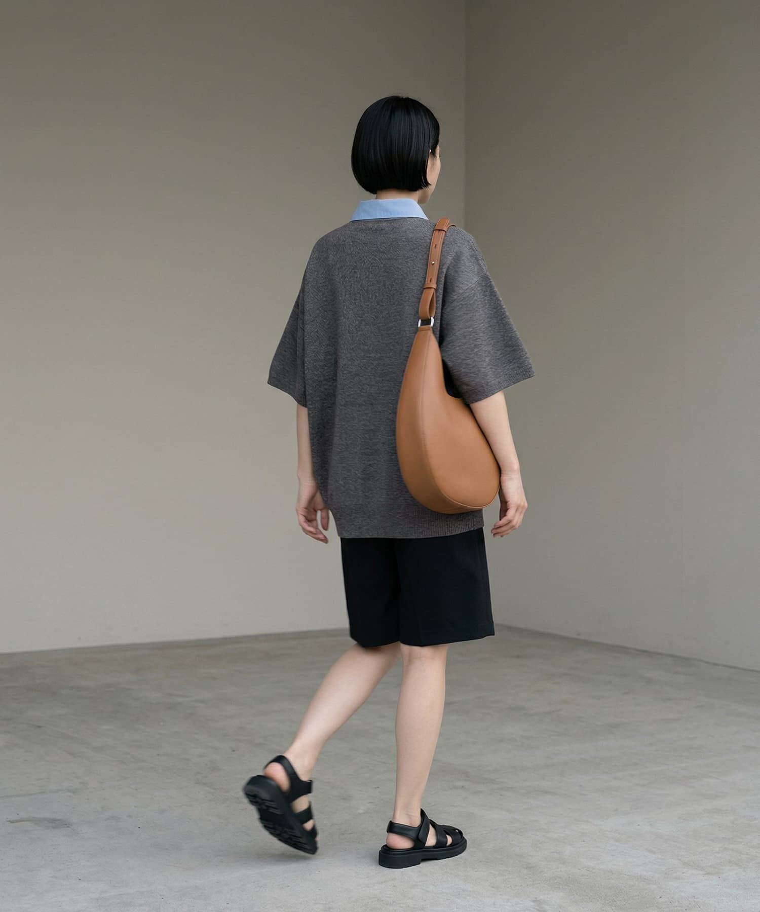 STYLE DELI「【BLK001】シャツ襟半袖ポロニット」|Tシャツ・カットソー|