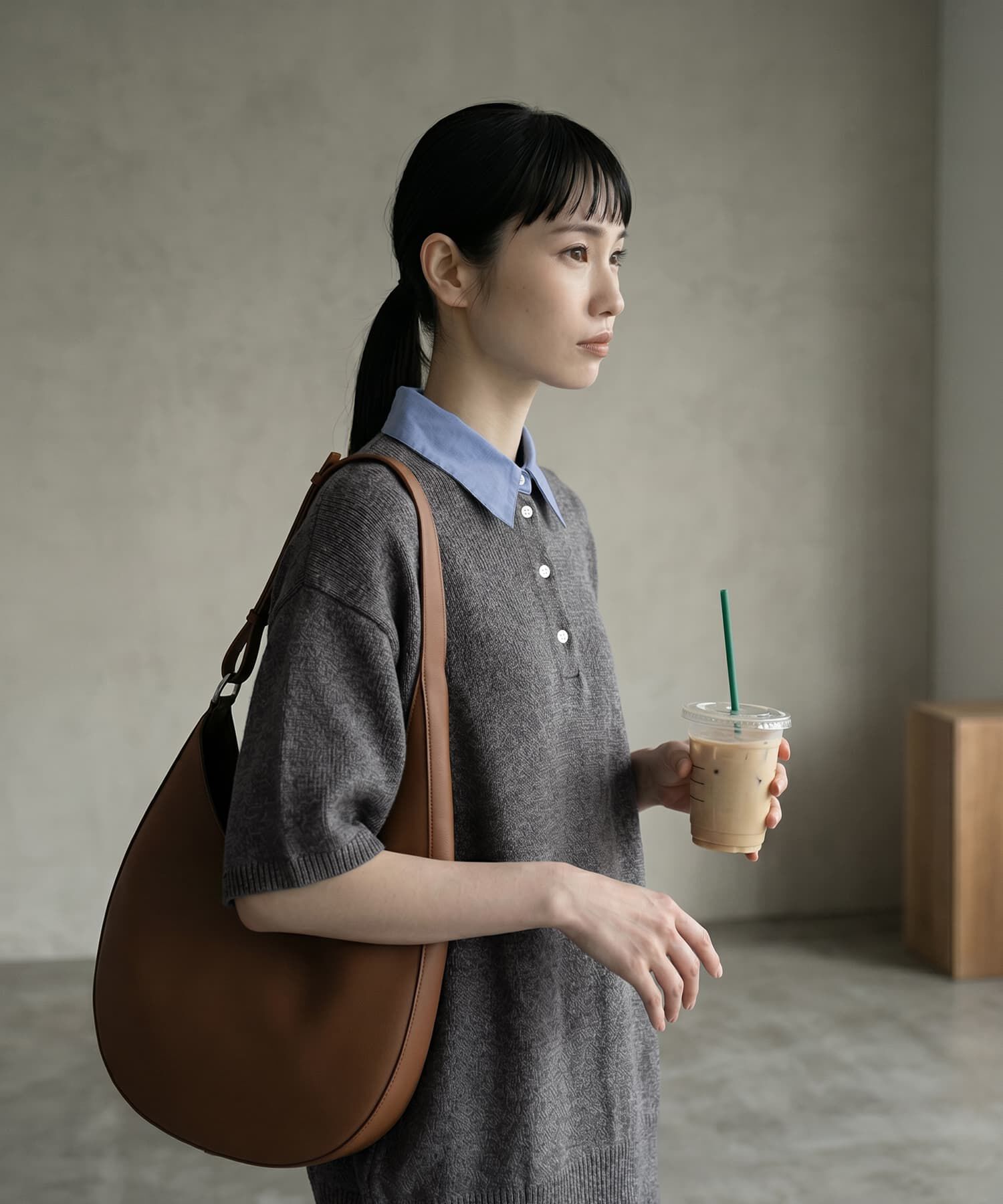 STYLE DELI「【BLK001】シャツ襟半袖ポロニット」|Tシャツ・カットソー|