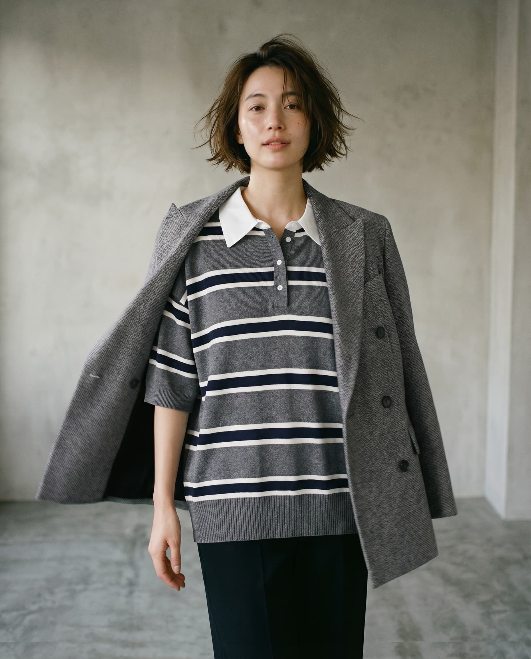STYLE DELI「【BLK001】シャツ襟半袖ポロニット」|Tシャツ・カットソー|