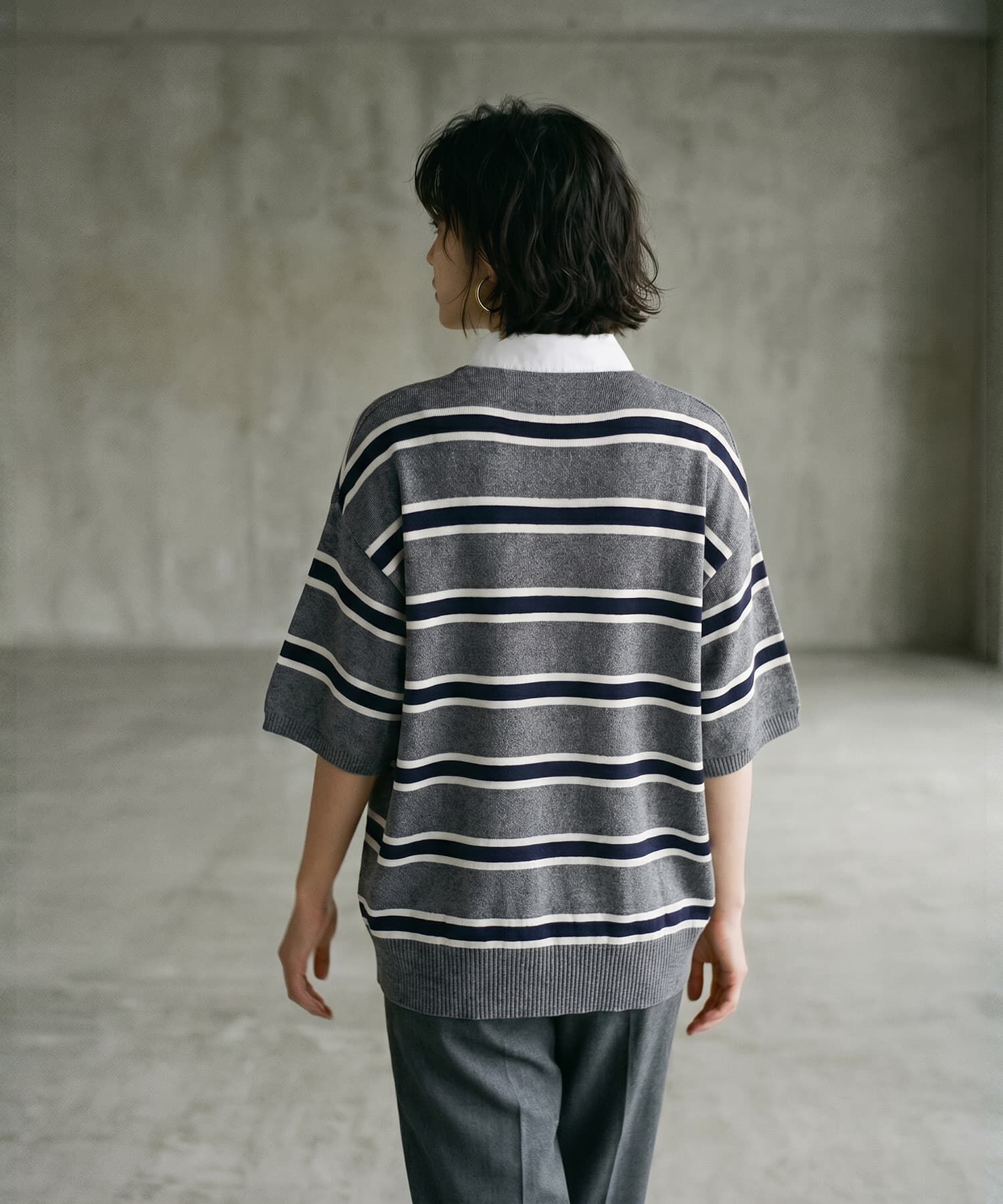STYLE DELI「【BLK001】シャツ襟半袖ポロニット」|Tシャツ・カットソー|