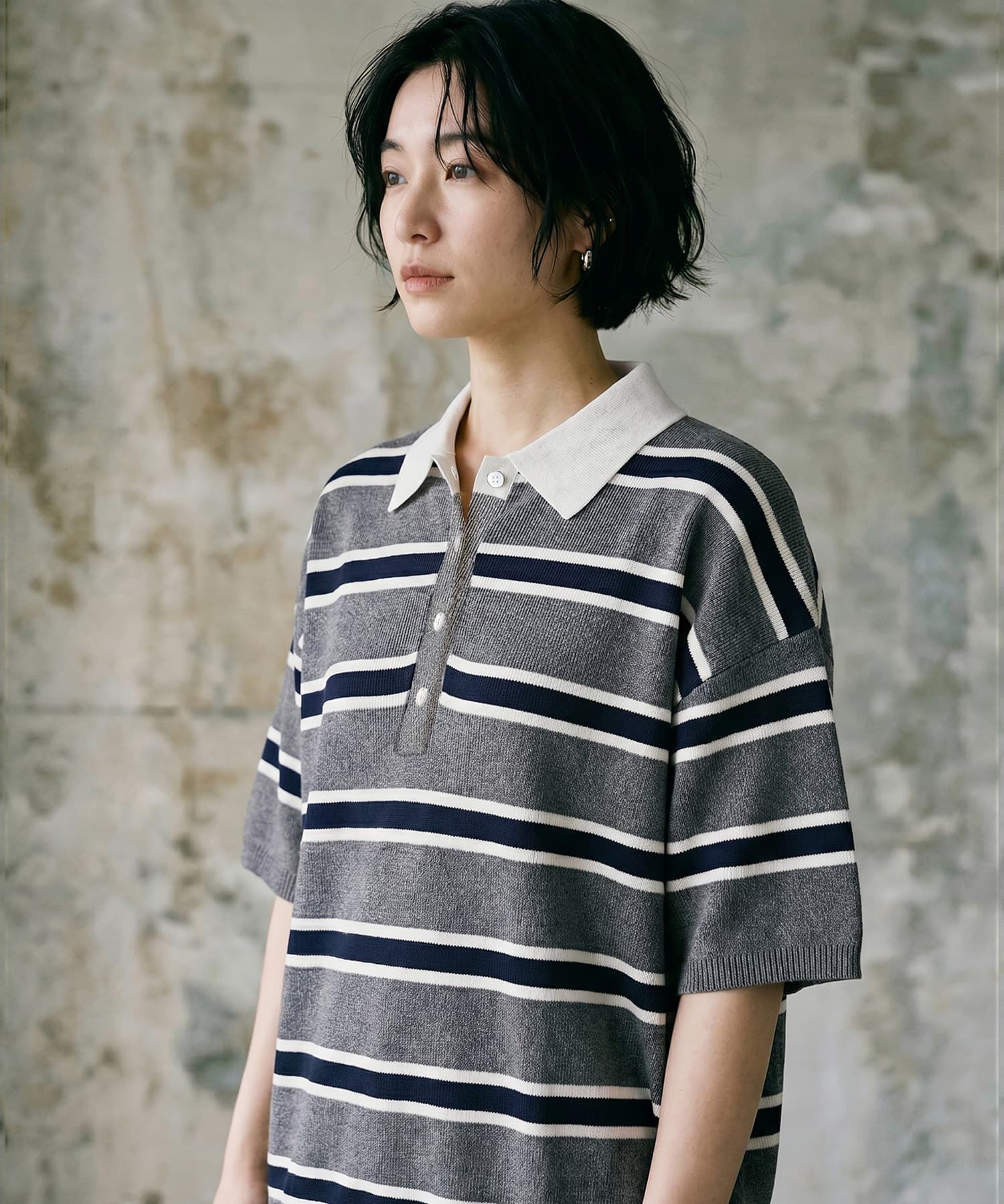 STYLE DELI「【BLK001】シャツ襟半袖ポロニット」|Tシャツ・カットソー|